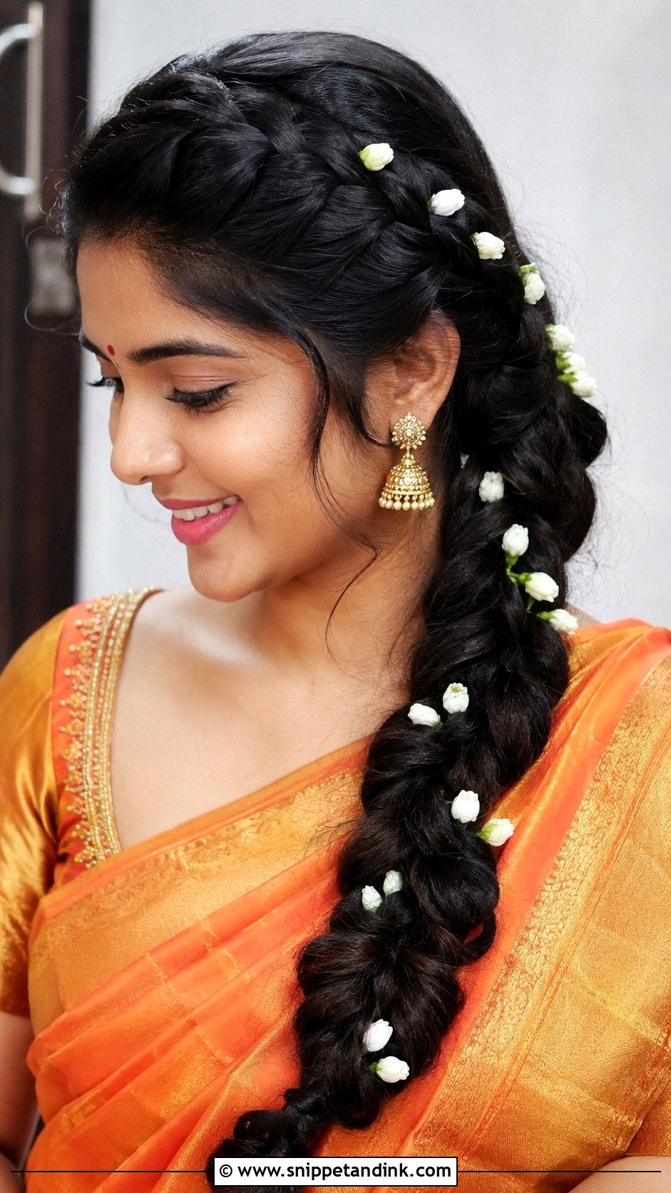 Dutch Braid With Jasmine - Snippet and Ink - 20 Valaikappu Hairstyles