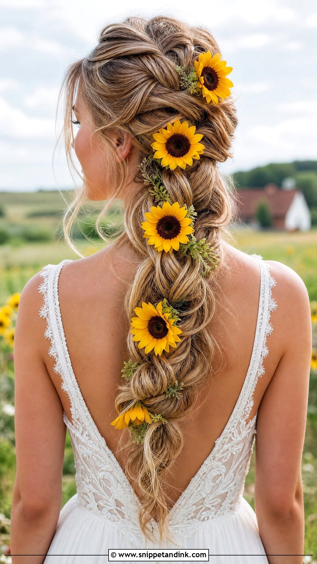 Dutch Braid With Sunflowers - Snippet and Ink - 20 Bridal Hairstyles with Flowers