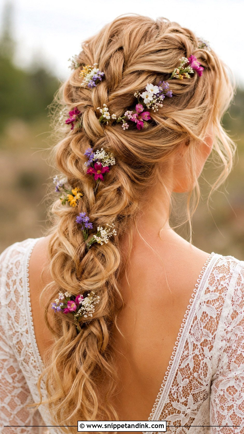 Dutch Braid With Tiny Flowers - Snippet and Ink - 25 Wedding Hairstyles with Flowers