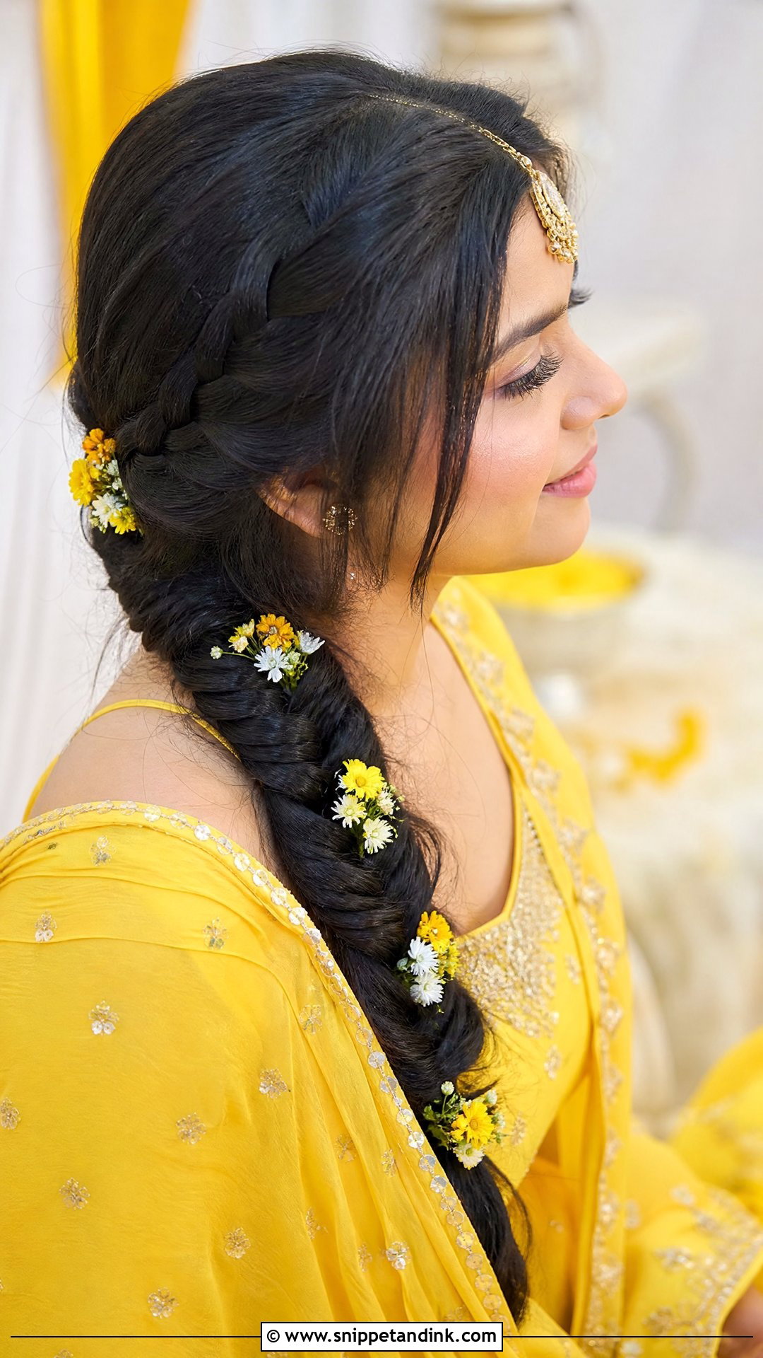Dutch Braid with Flowers - Snippet and Ink - 20 Indian Wedding Braids Bridal Hairstyle