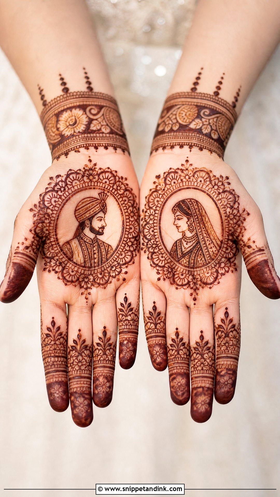 Easy Bridal Mehndi Design With Bride And Groom Art - Snippet and Ink - 20 Easy Bridal Mehndi Designs