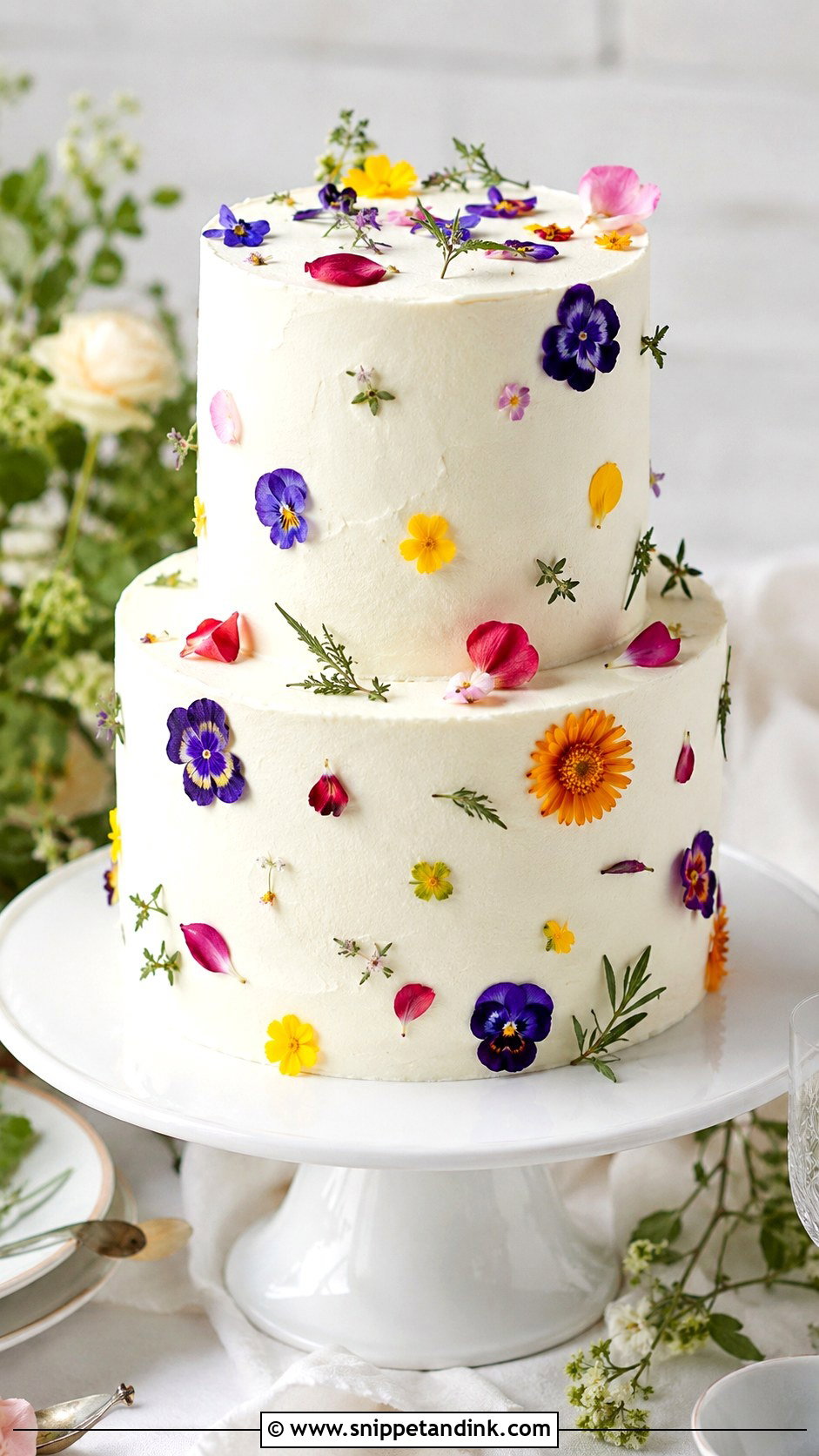 Edible Flower Wedding Cake - Snippet and Ink - 20 Aesthetic Floral Cake Ideas for Wedding