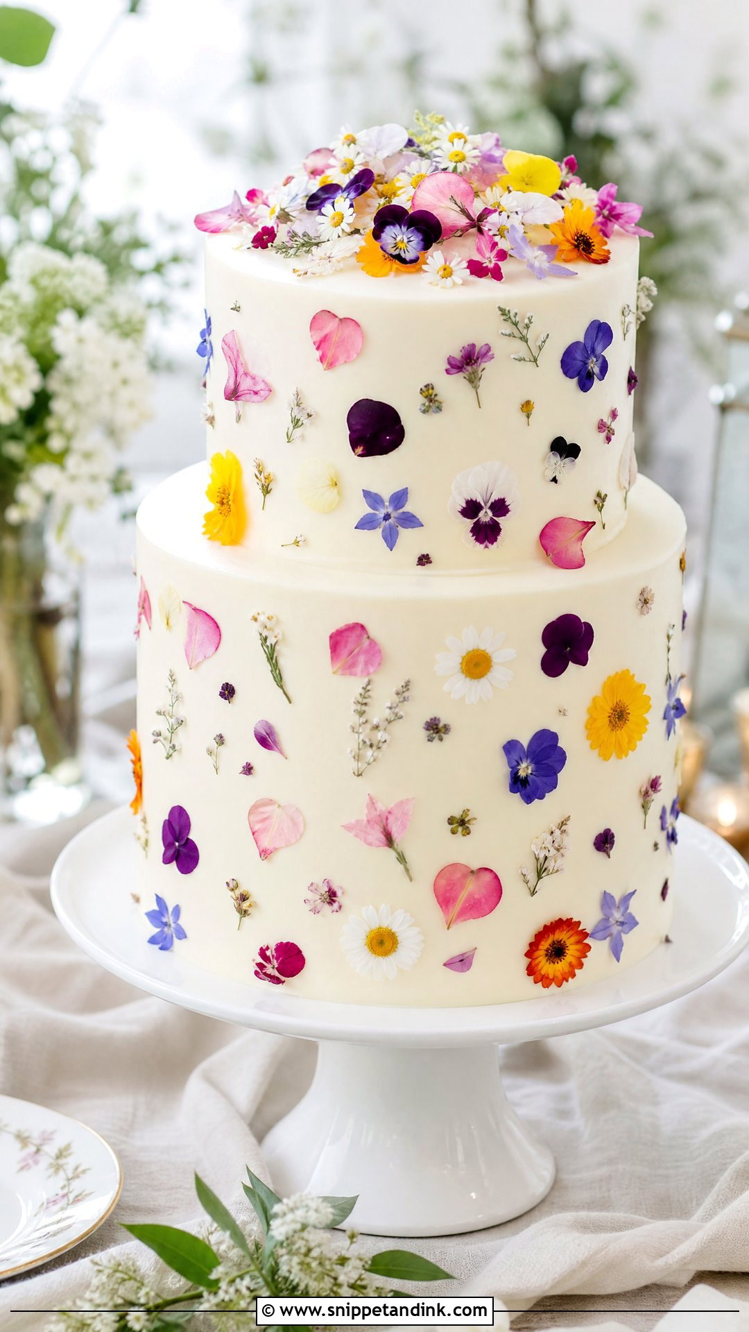 Edible Flower Wildflower Wedding Cake - Snippet and Ink - 20 Wildflower Wedding Cake Ideas