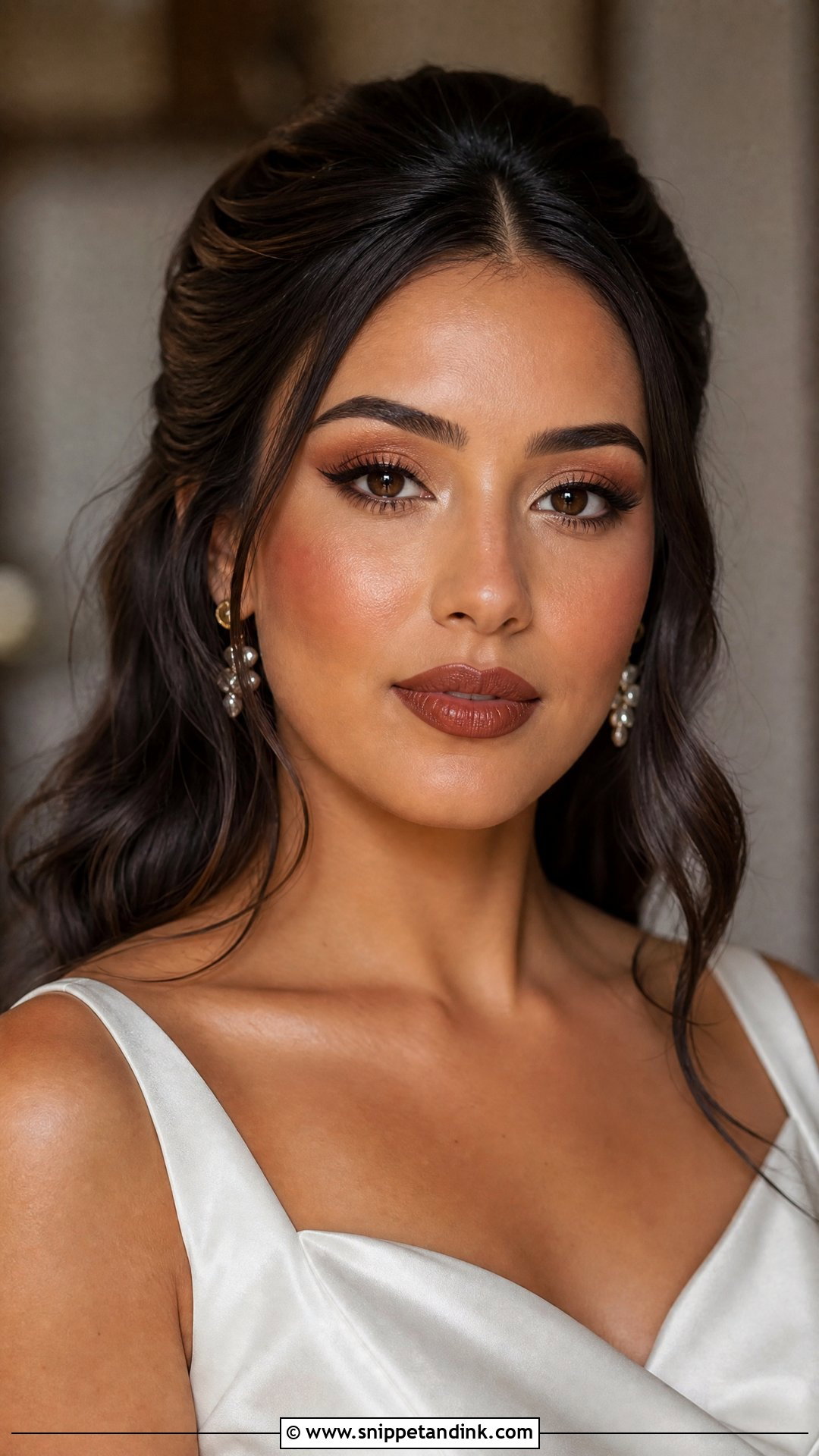 Editorial Bridal Makeup With Brown Lip - Snippet and Ink - 20 Editorial Bridal Makeup Ideas