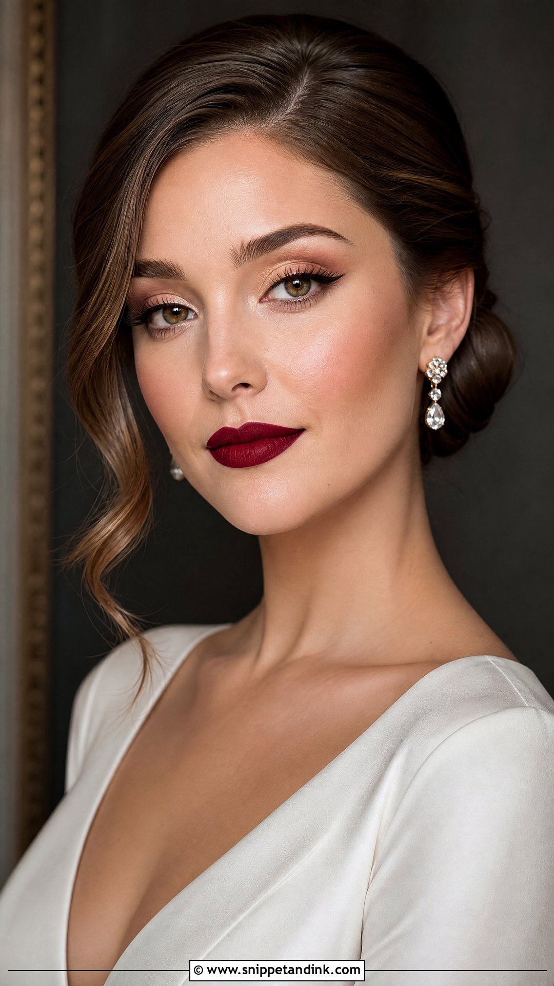 Editorial Bridal Makeup With Burgundy Lip - Snippet and Ink - 20 Editorial Bridal Makeup Ideas