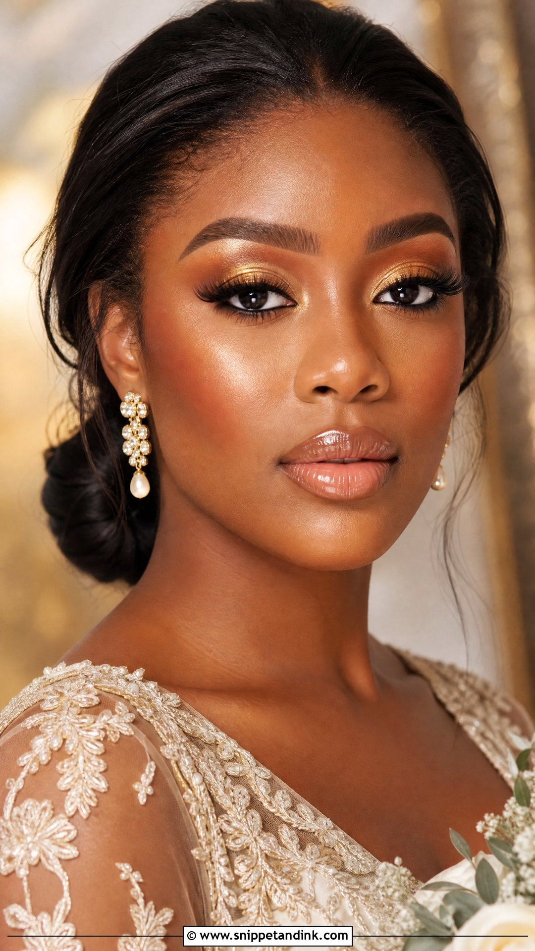 Editorial Bridal Makeup With Gold Eyeshadow - Snippet and Ink - 20 Editorial Bridal Makeup Ideas