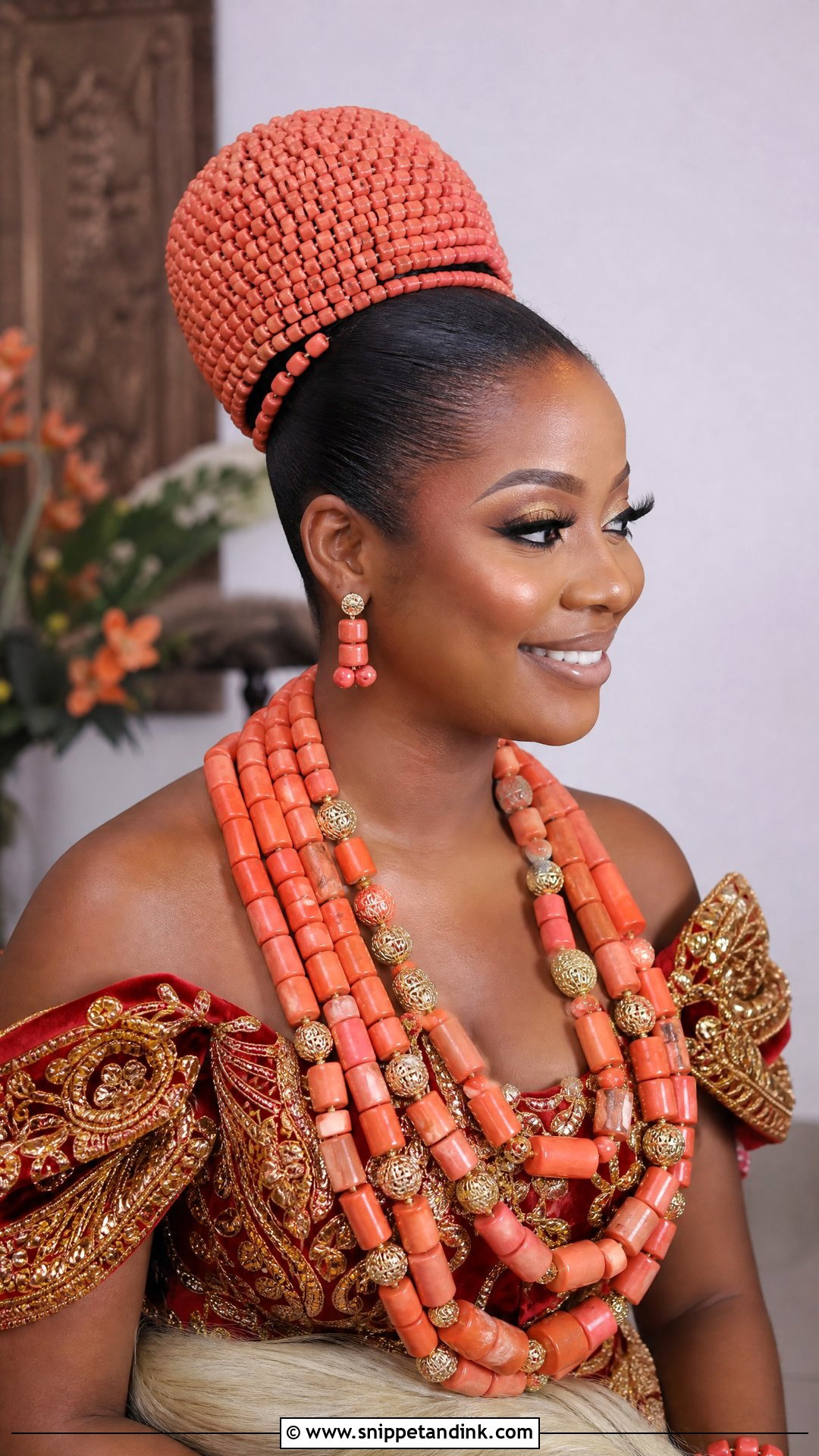 Edo Bridal Bun With Okuku Beads - Snippet and Ink - 15 Edo Bride Hairstyle Ideas