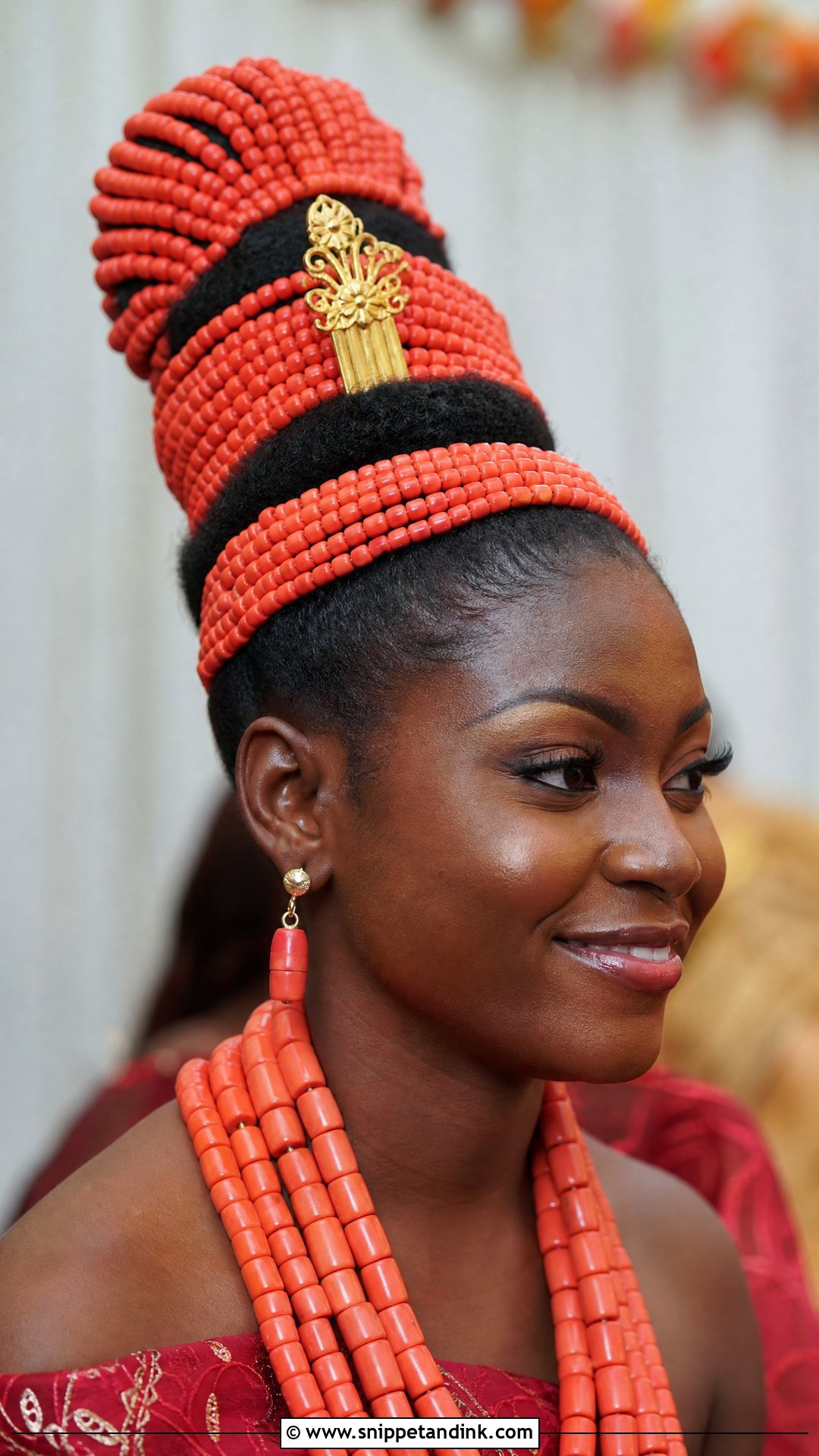 Edo Okuku Bun With Coral Beads - Snippet and Ink - 20 Nigerian Bridal Hairstyles