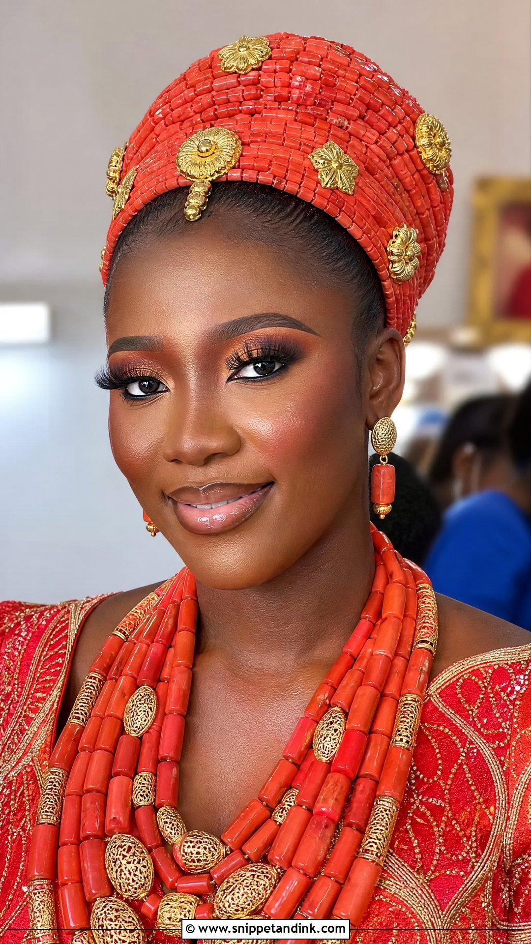 Edo Okuku With Coral Beads - Snippet and Ink - 15 Edo Bride Hairstyle Ideas