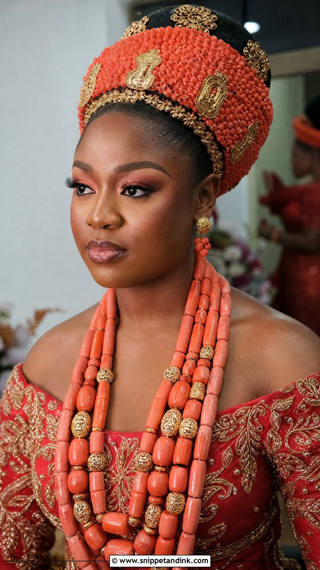 Edo Okuku With Full Coral Crown - Snippet and Ink - 15 Edo Bride Hairstyle Ideas