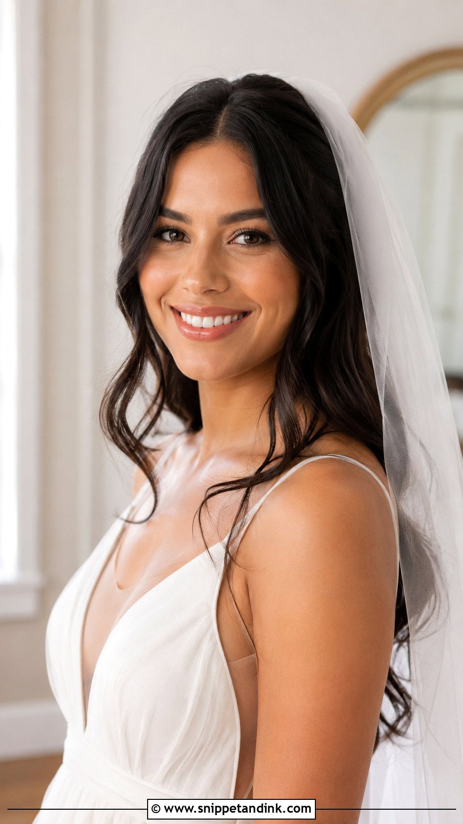 Effortless Waves With Middle Part and Tendrils - Snippet and Ink - 20 Simple Wedding Hair Down Loose Waves