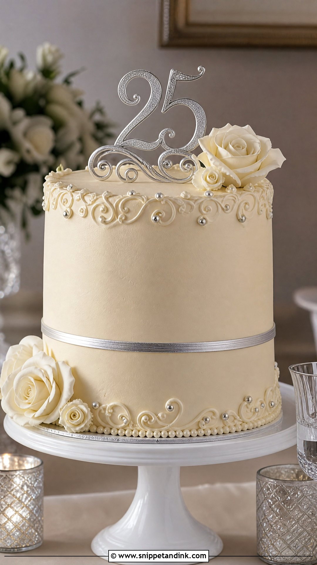 Elegant 25th Anniversary Cake - Snippet and Ink - 25 25th Anniversary Cake Ideas