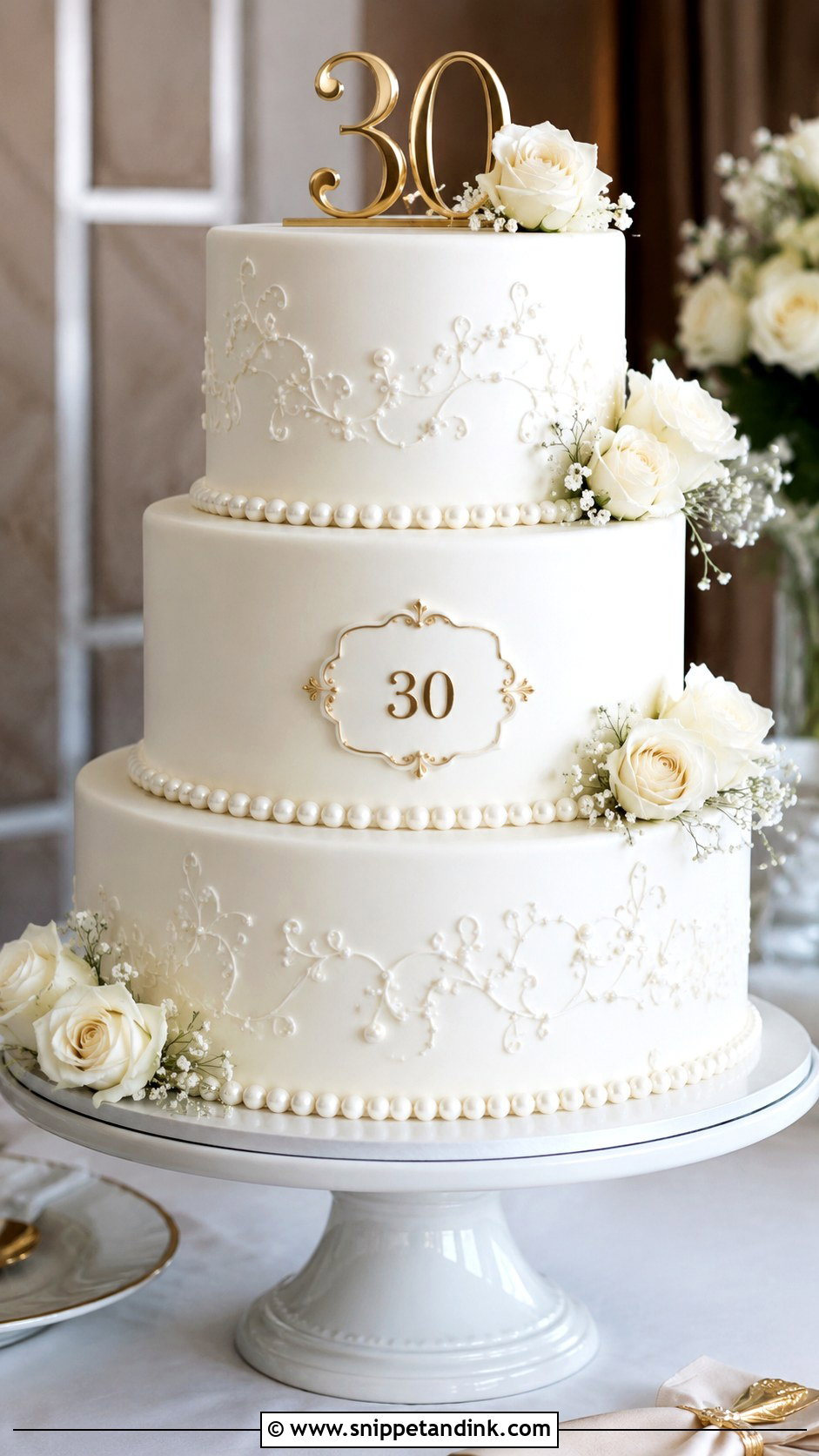 Elegant 30th Anniversary Cake - Snippet and Ink - 20 30th Wedding Anniversary Cake Ideas