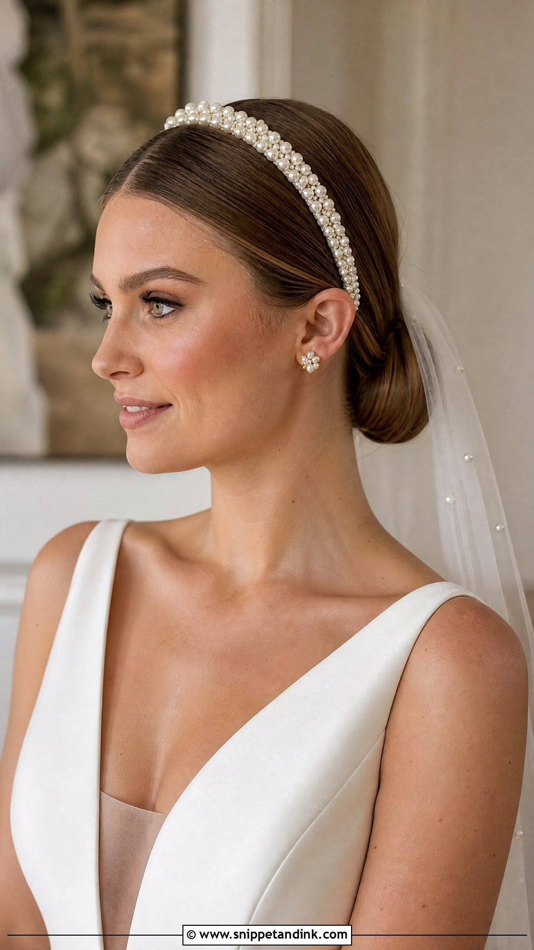 Elegant Bun With Headband - Snippet and Ink - 20 Old Money Wedding Hair Ideas