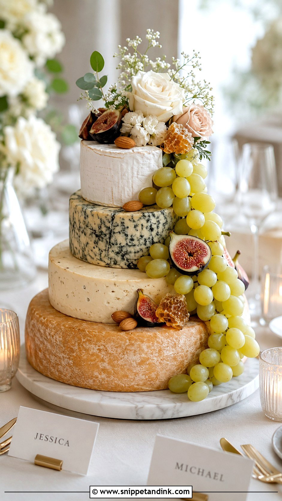 Elegant Cheese Board Wedding Cake - Snippet and Ink - 20 Cheese Board Wedding Cake Ideas