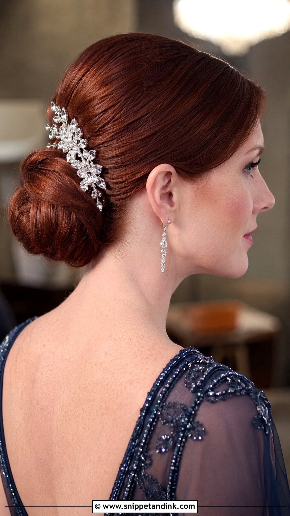 Elegant Chignon With Crystal Comb - Snippet and Ink - 20 Red Hair Wedding Ideas