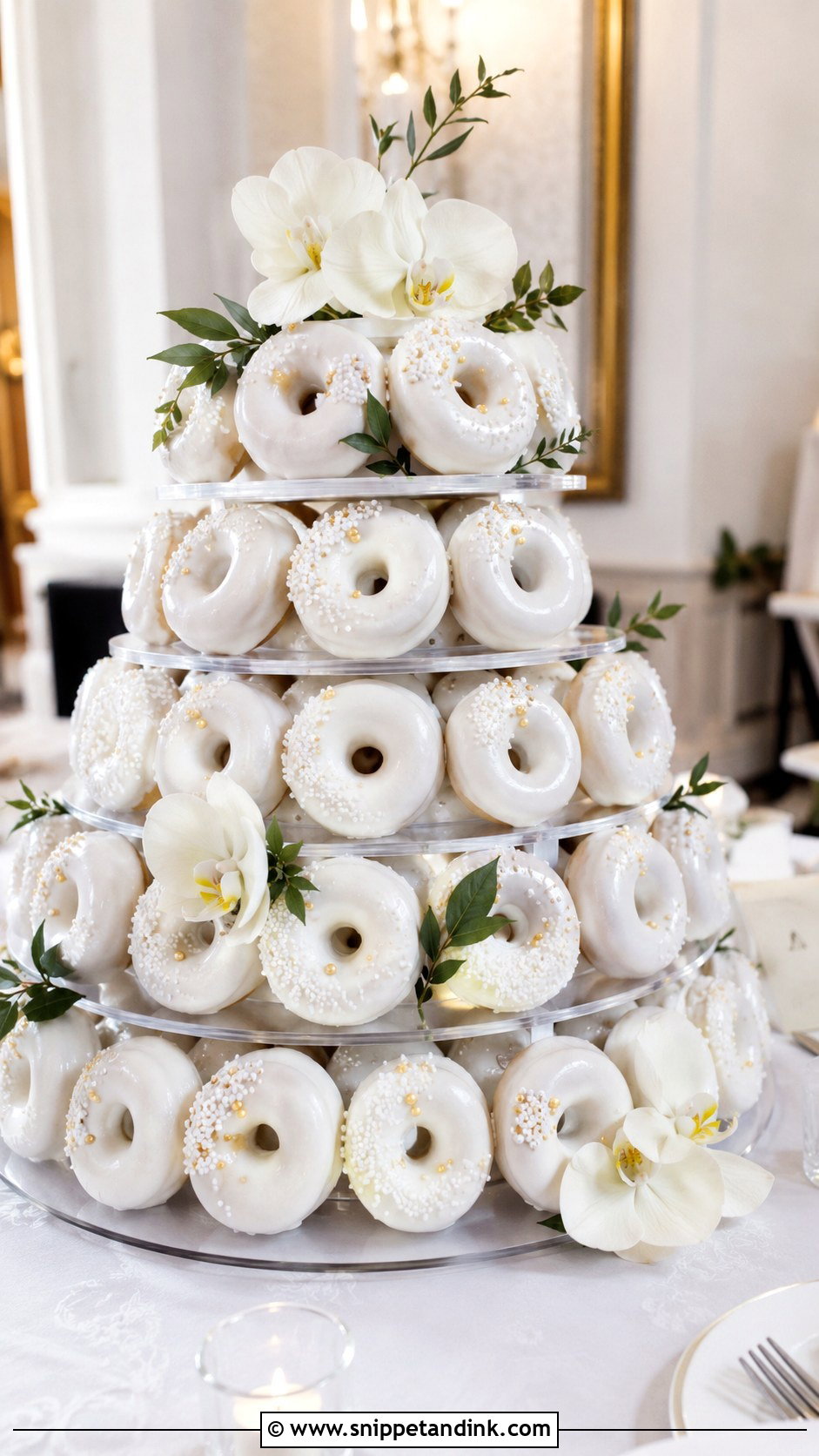 Elegant Donut Wedding Cake - Snippet and Ink - 20 Wedding Donut Cake Ideas