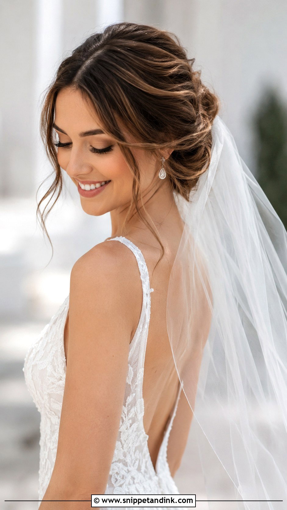 Elegant Loose Bun With Veil - Snippet and Ink - 30 Loose Updo Wedding Ideas