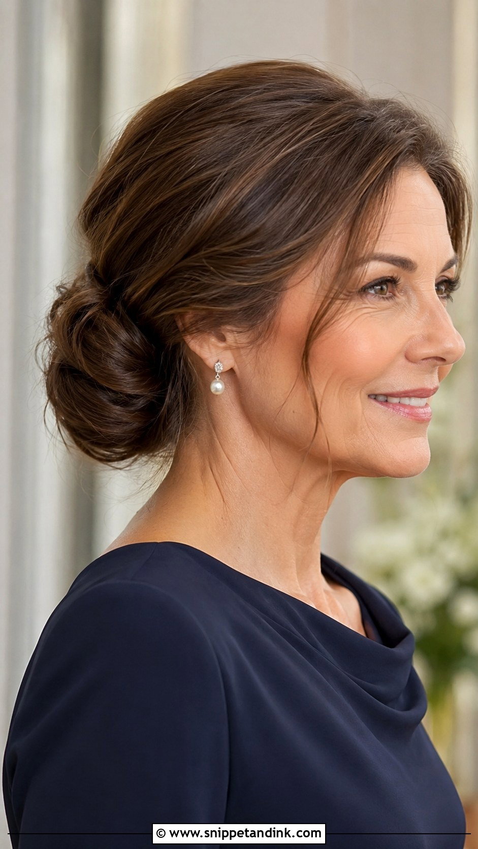 Elegant Low Chignon for Mother of the Groom - Snippet and Ink - 20 Mother of Groom Hairstyles Over 50