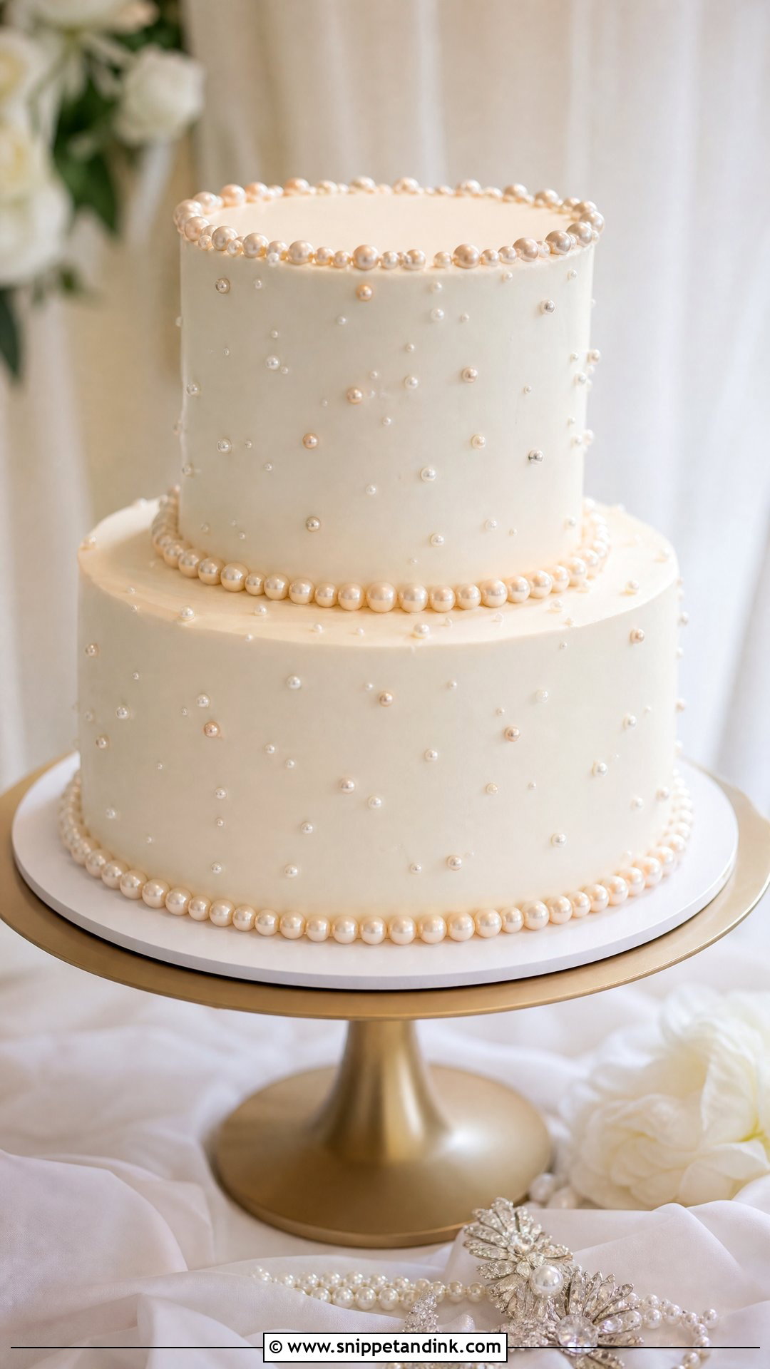 Elegant Pearl Wedding Cake - Snippet and Ink - 20 Simple Elegant Wedding Cake Ideas