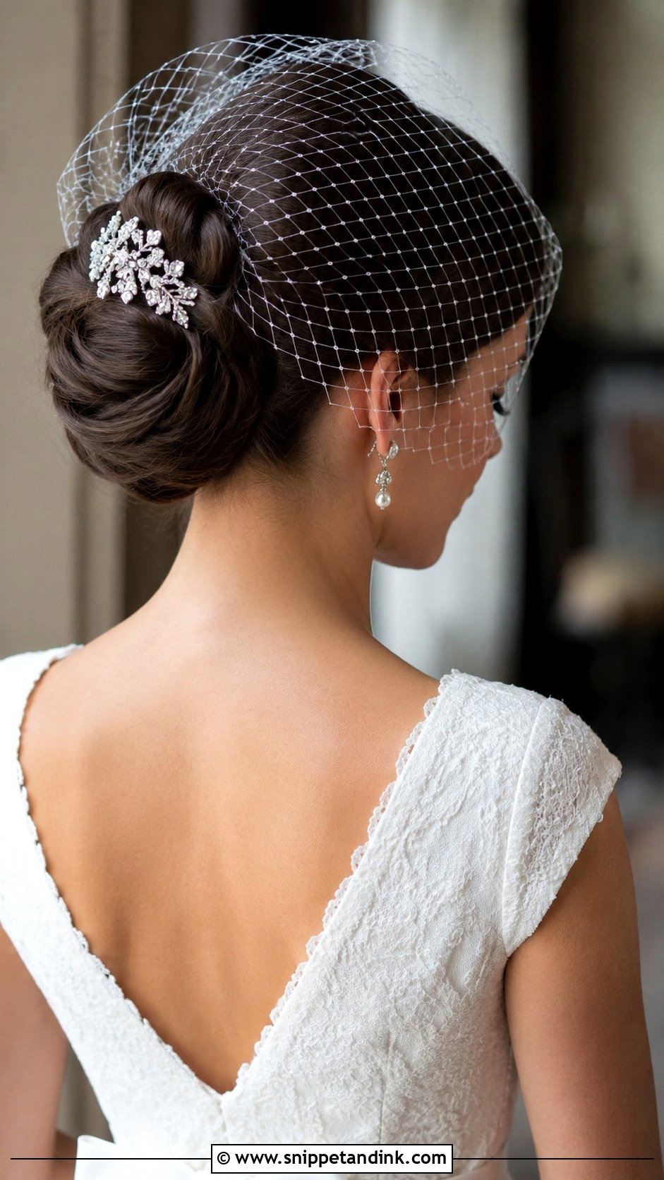 Elegant Updo With Birdcage Veil Under - Snippet and Ink - 25 Veil Under Updo Ideas