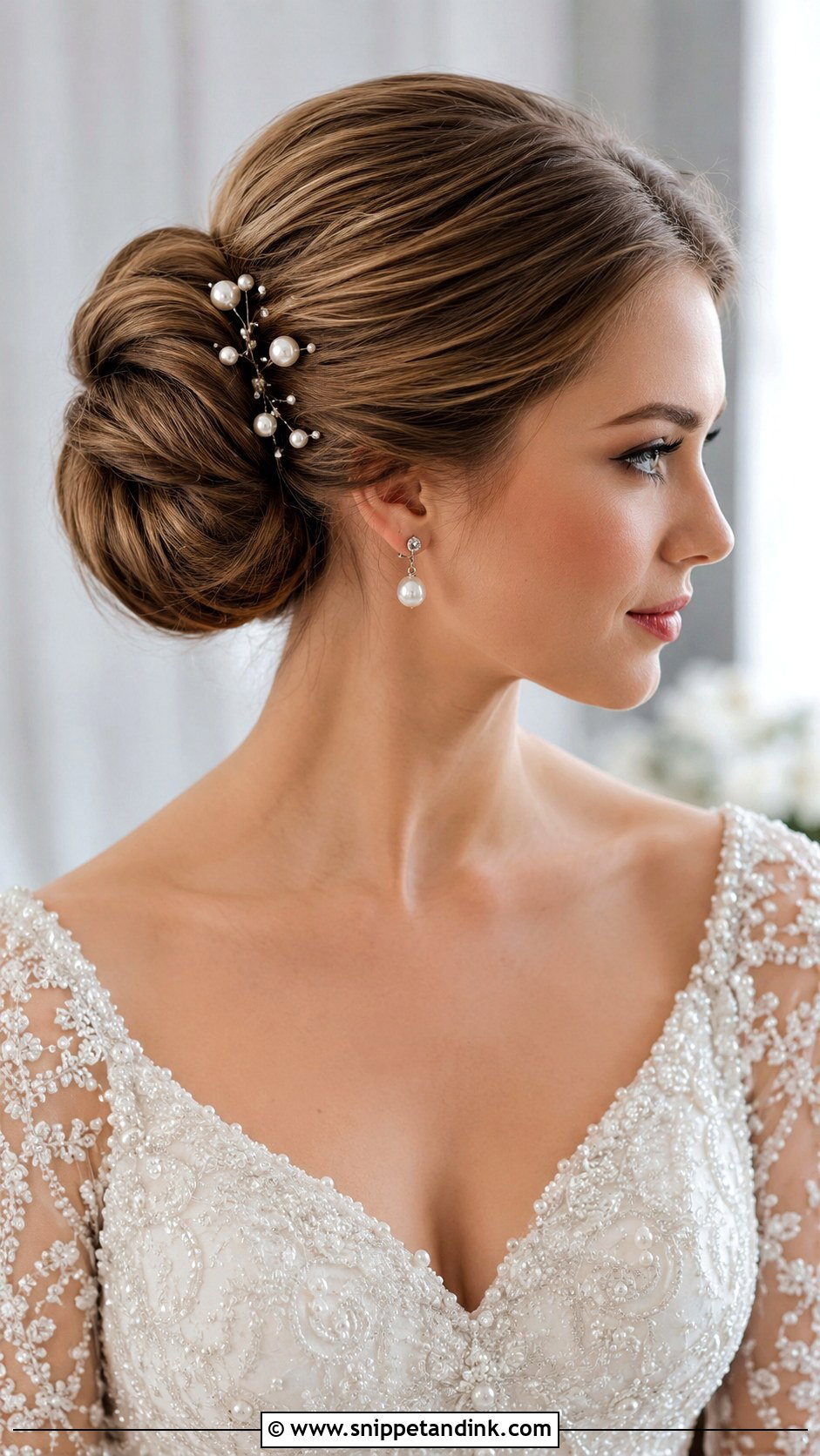 Elegant Updo With Pearl Accessories - Snippet and Ink - 25 Wedding Hair Updo Front View Ideas
