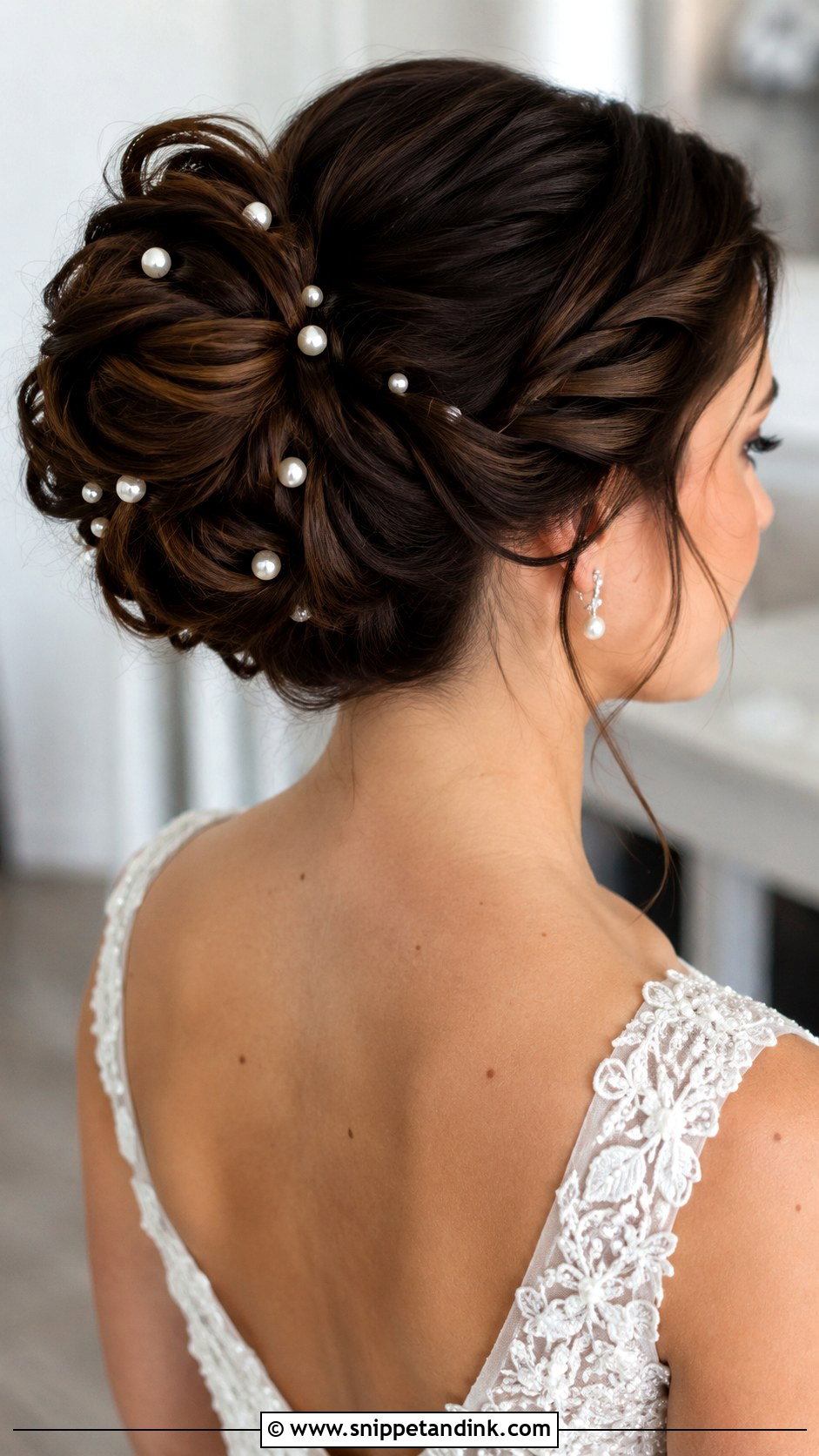 Elegant Updo With Pearl Pins - Snippet and Ink - 25 Brunette Wedding Updo Ideas