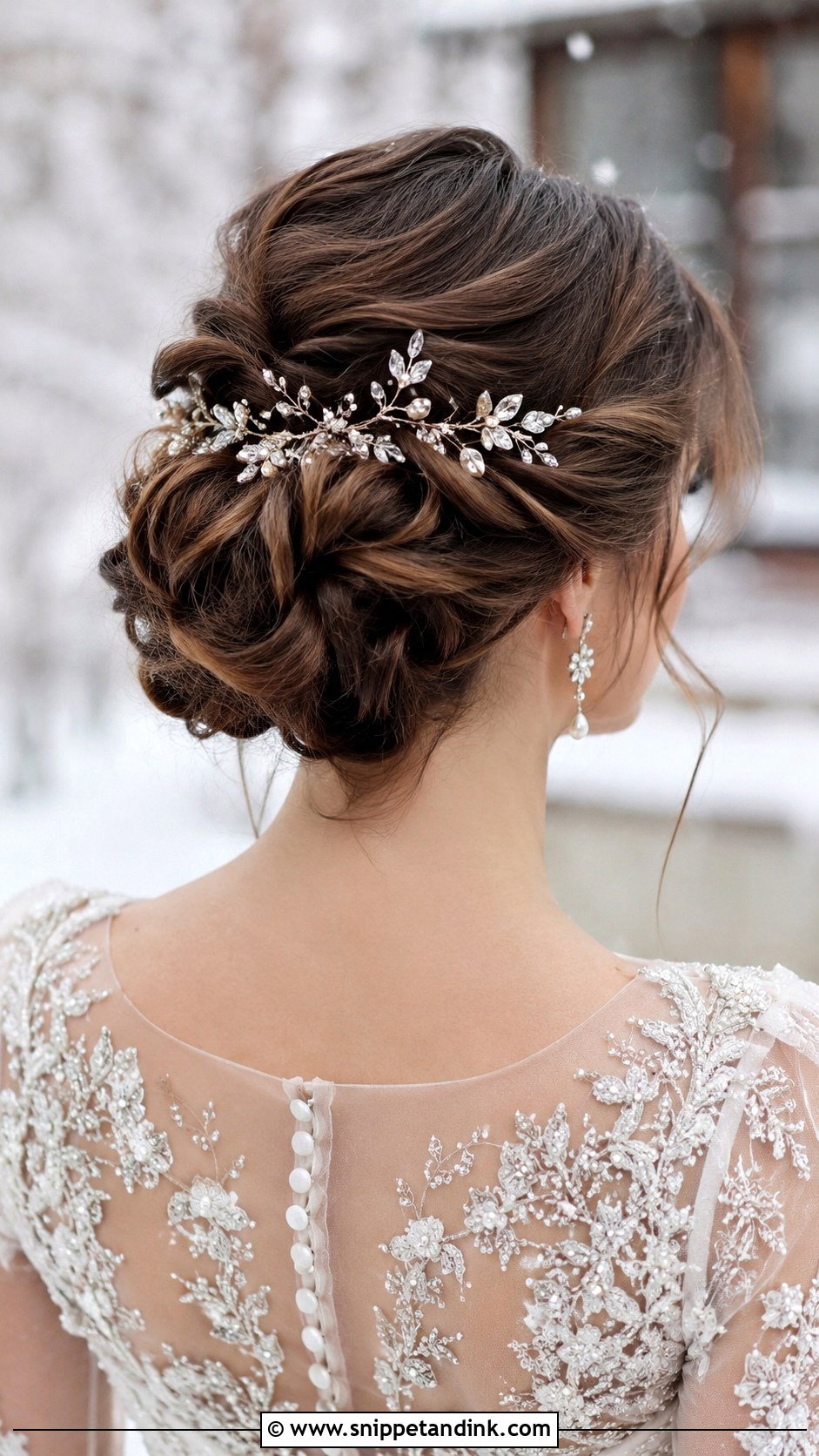 Elegant Updo with Hair Vine - Snippet and Ink - 25 Wedding Updos for Medium Length Hair