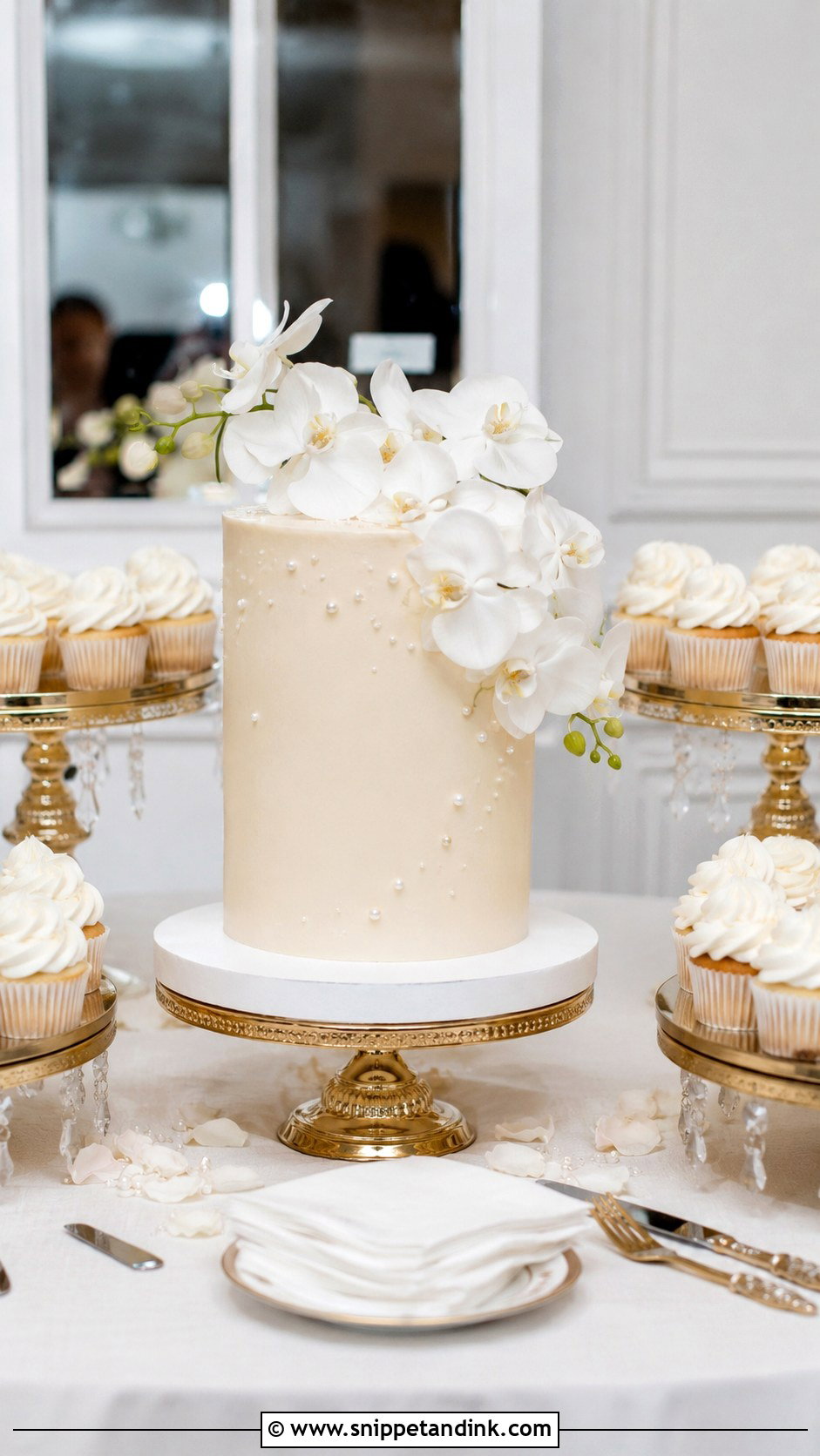 Elegant Wedding Cake Table With Cupcakes - Snippet and Ink - 20 Wedding Cake Table Ideas with Cupcakes