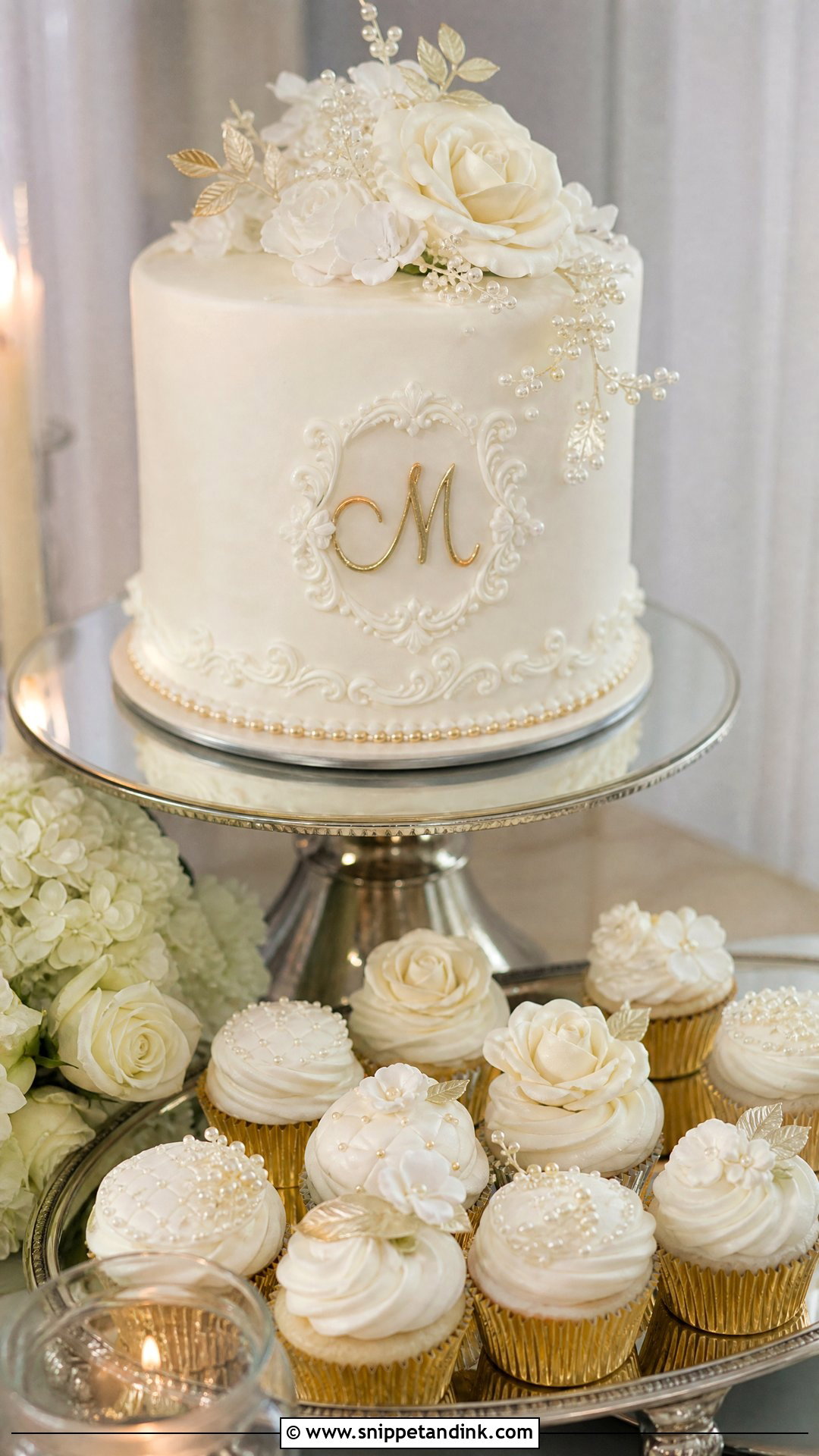 Elegant Wedding Cake With Cupcakes - Snippet and Ink - 20 Wedding Cake with Cupcakes