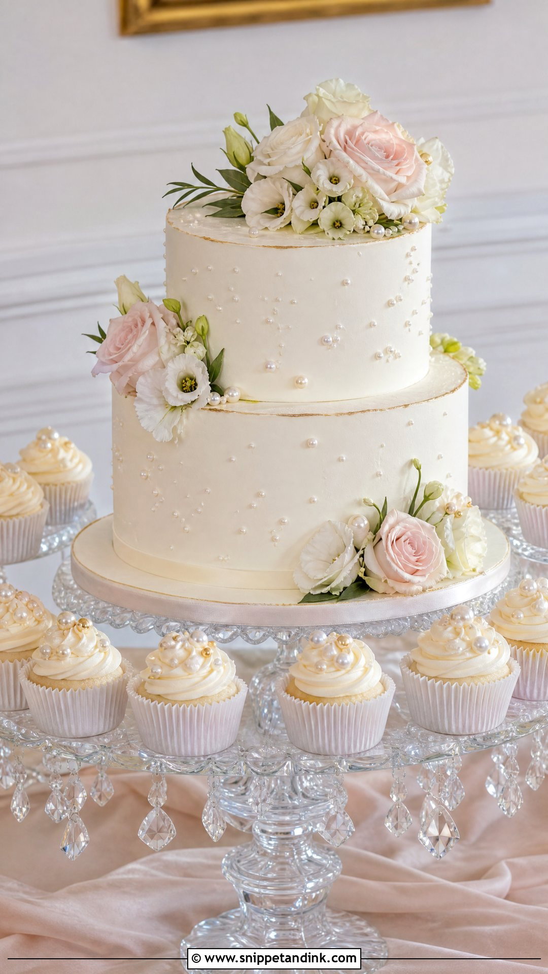 Elegant Wedding Cake With Cupcakes - Snippet and Ink - 20 Wedding Cakes with Cupcakes