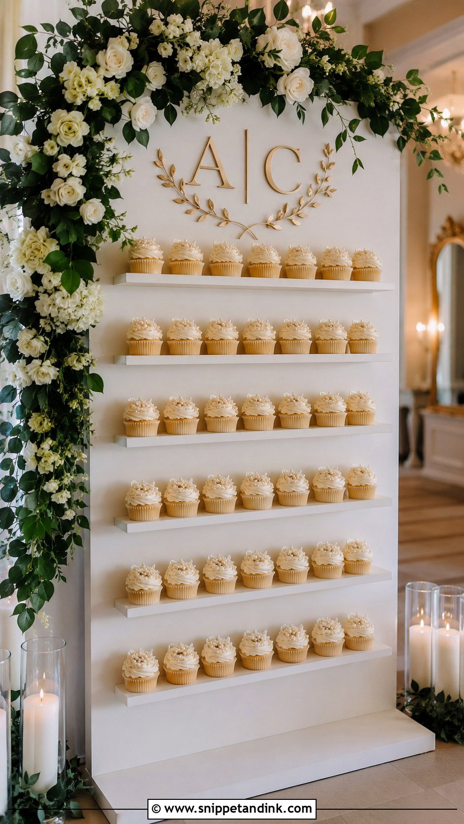 Elegant Wedding Cupcake Wall - Snippet and Ink - 20 Wedding Cake Cupcakes Display Ideas