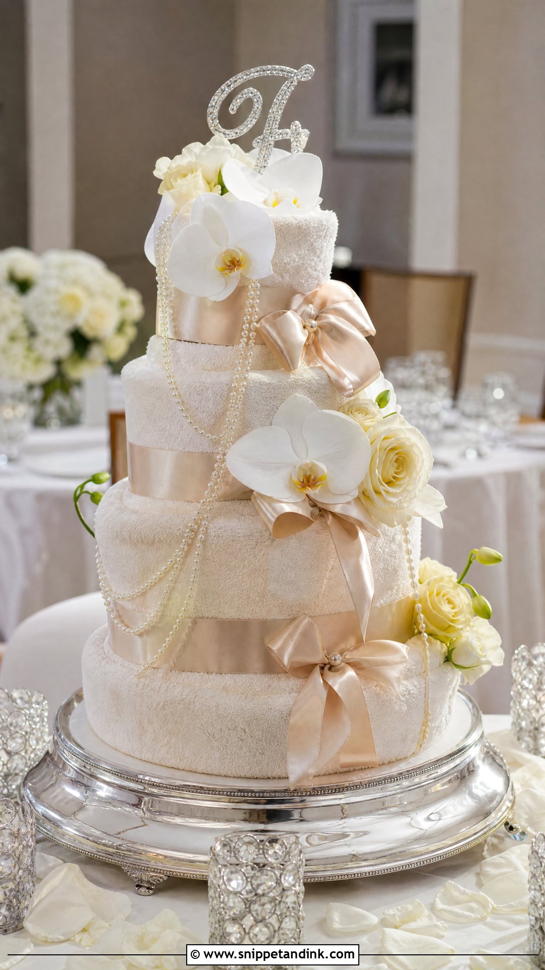 Elegant Wedding Towel Cake - Snippet and Ink - 20 Wedding Towel Cakes