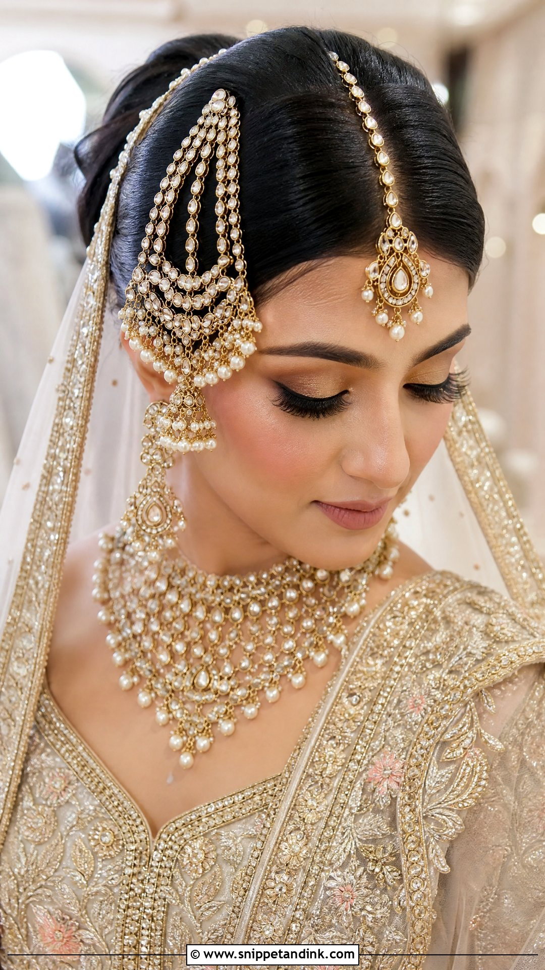 Embellished Bun With Maang Tikka And Passa - Snippet and Ink - 20 Pakistani Bridal Hairstyles Nikah