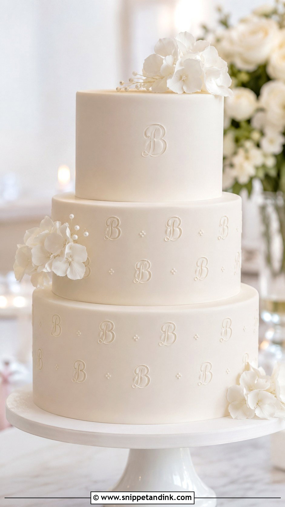 Embossed Initials Wedding Cake - Snippet and Ink - 25 Initials on Wedding Cake Ideas
