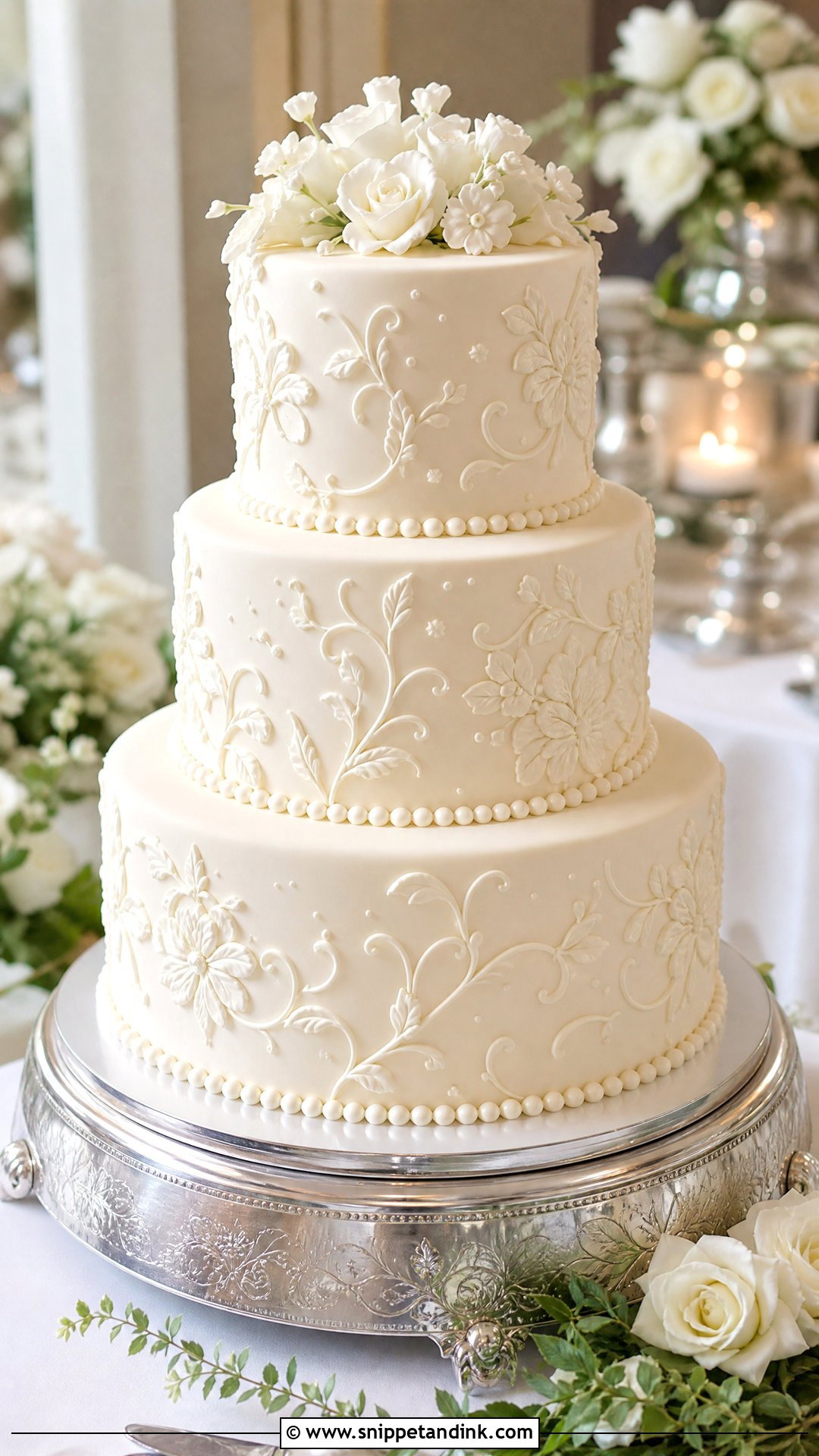 Embossed Wedding Cake - Snippet and Ink - 20 Pattern Cake Ideas for Wedding
