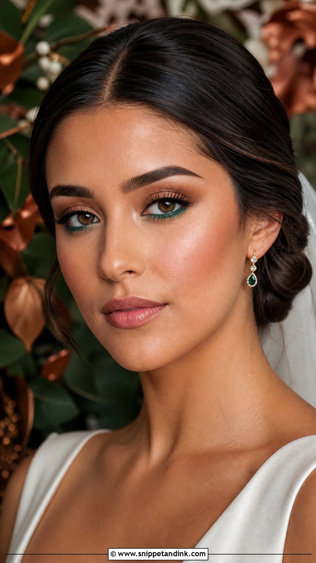 Emerald Accent Bridal Makeup For Brown Eyes - Snippet and Ink - 20 Fall Bridal Makeup for Brown Eyes