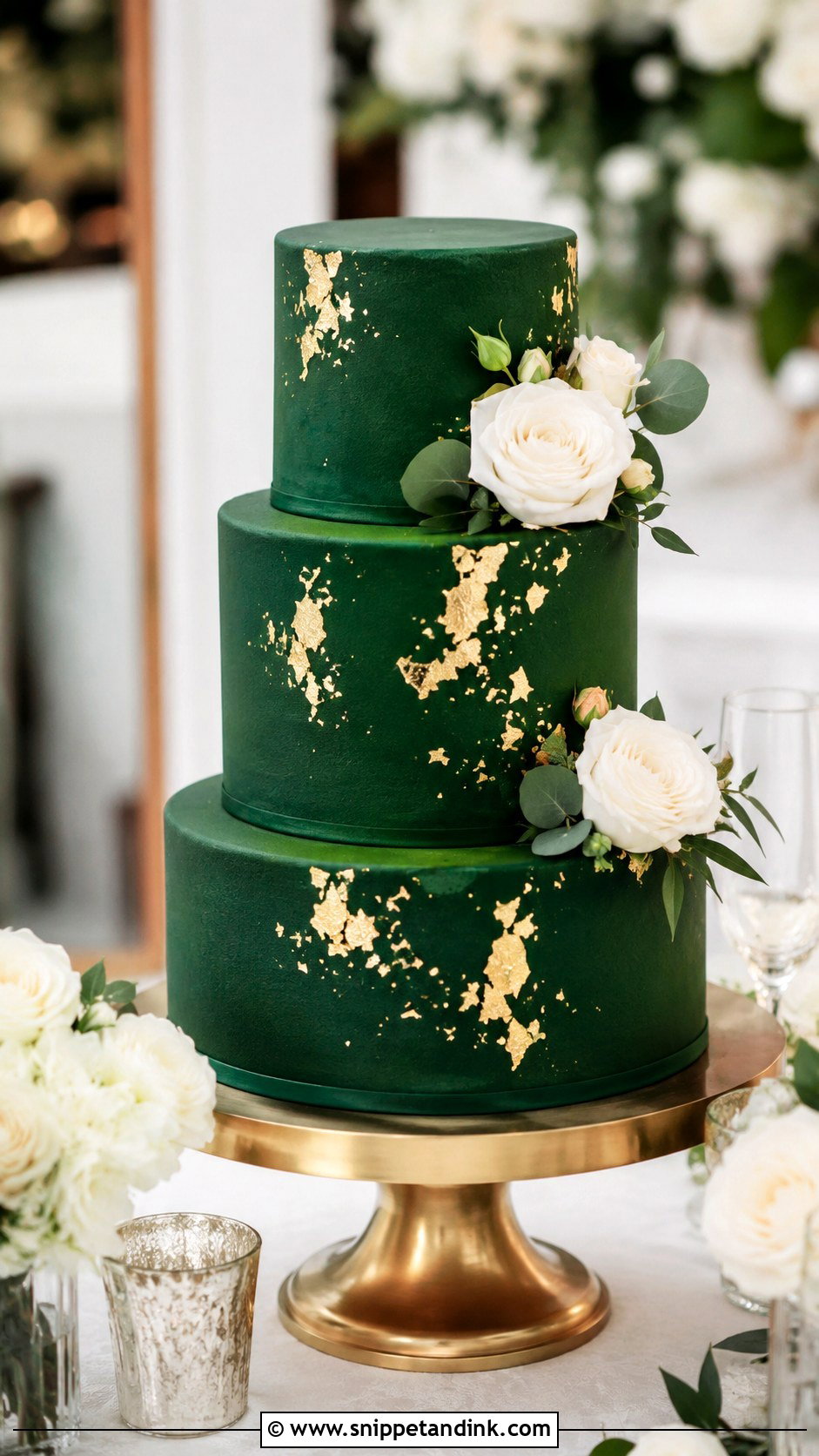 Emerald And Gold Wedding Cake - Snippet and Ink - 20 Jewel Tone Wedding Cake Ideas