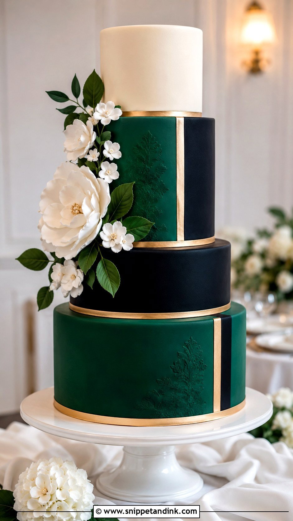 Emerald Green And Black Fondant Wedding Cake - Snippet and Ink - 25 Emerald Green and Black Wedding Cake Ideas