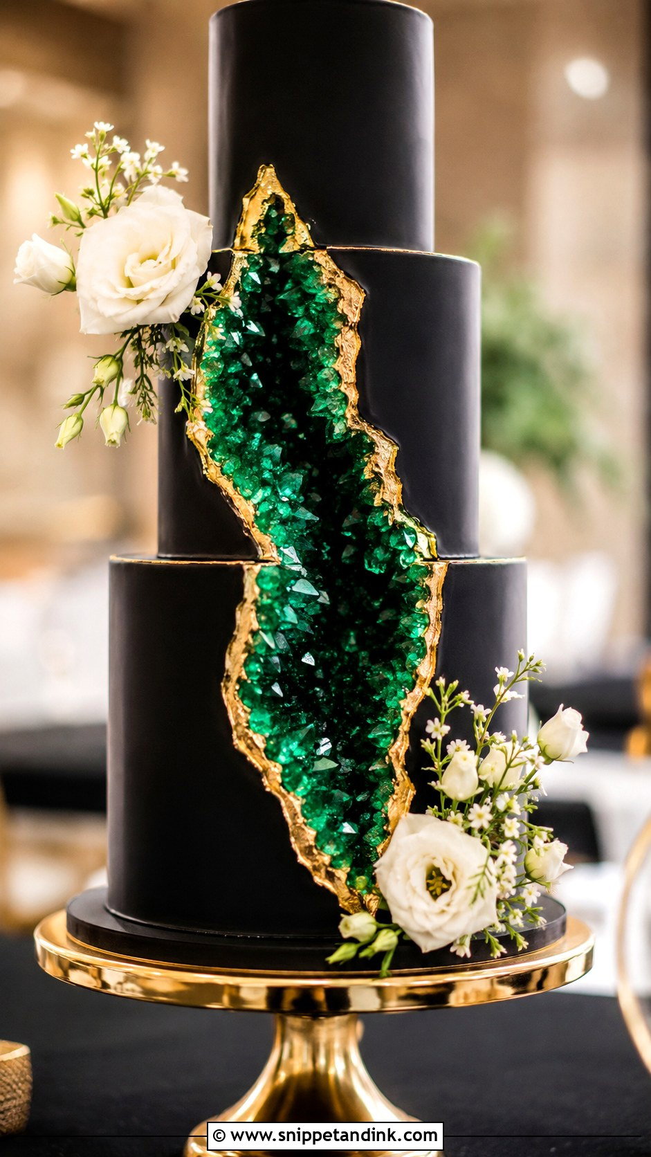 Emerald Green And Black Geode Wedding Cake - Snippet and Ink - 25 Emerald Green and Black Wedding Cake Ideas