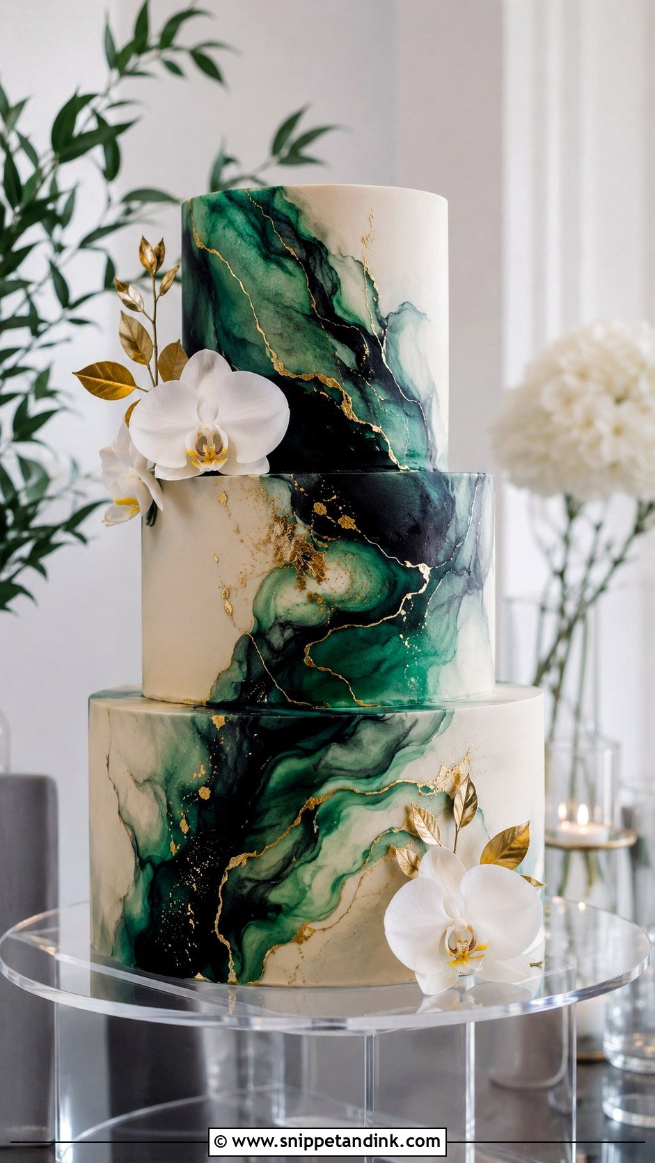 Emerald Green And Black Marble Wedding Cake - Snippet and Ink - 25 Emerald Green and Black Wedding Cake Ideas