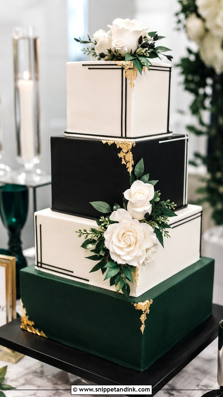Emerald Green And Black Square Wedding Cake - Snippet and Ink - 25 Emerald Green and Black Wedding Cake Ideas