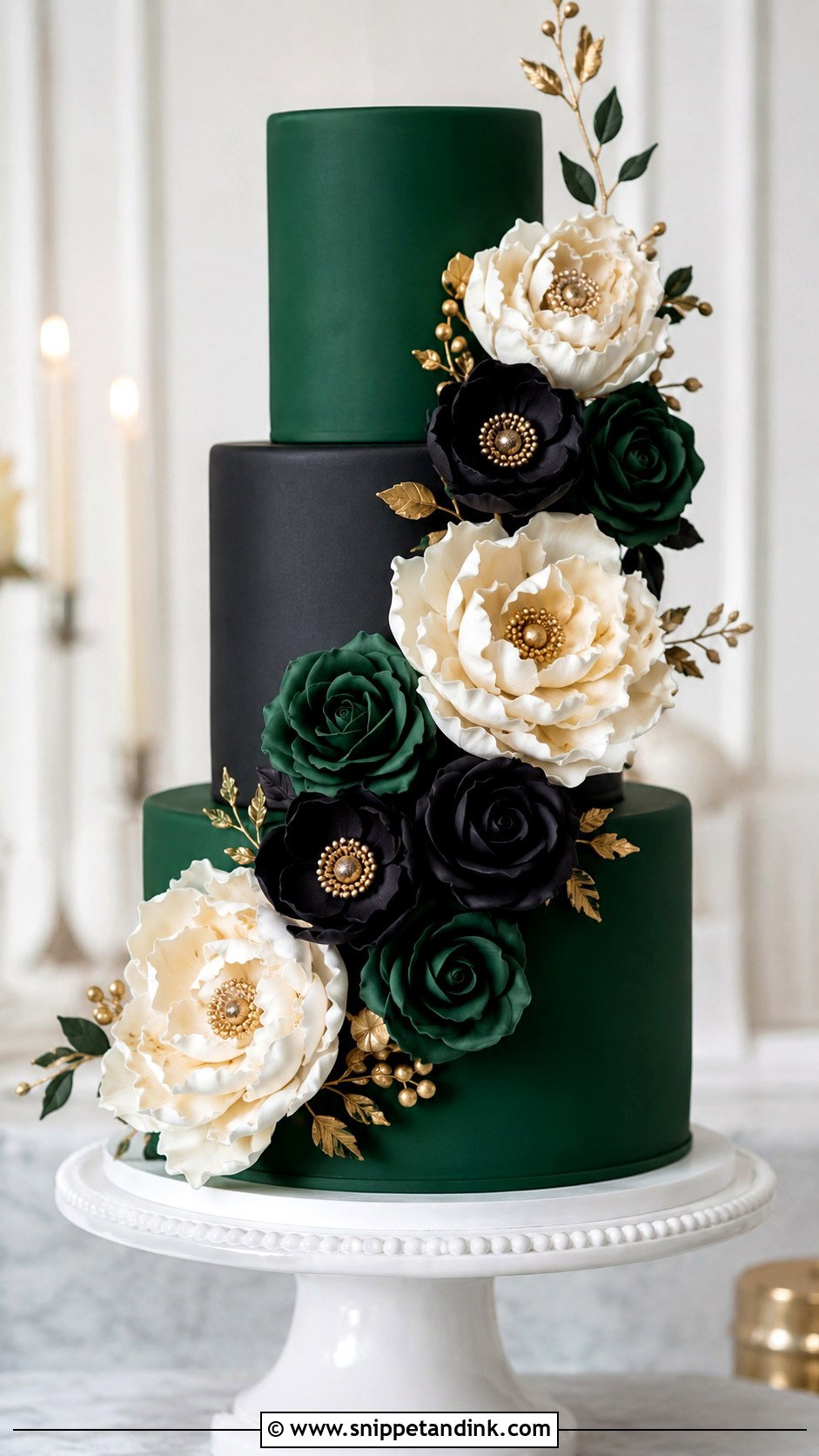 Emerald Green And Black Tiered Wedding Cake - Snippet and Ink - 25 Emerald Green and Black Wedding Cake Ideas