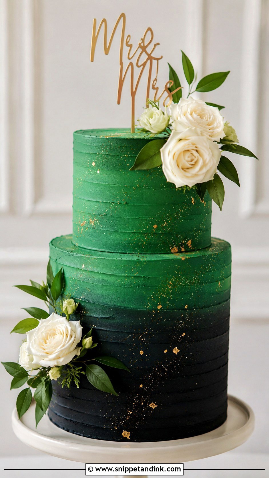 Emerald Green And Black Wedding Cake With Ombre Tiers - Snippet and Ink - 25 Emerald Green and Black Wedding Cake Ideas