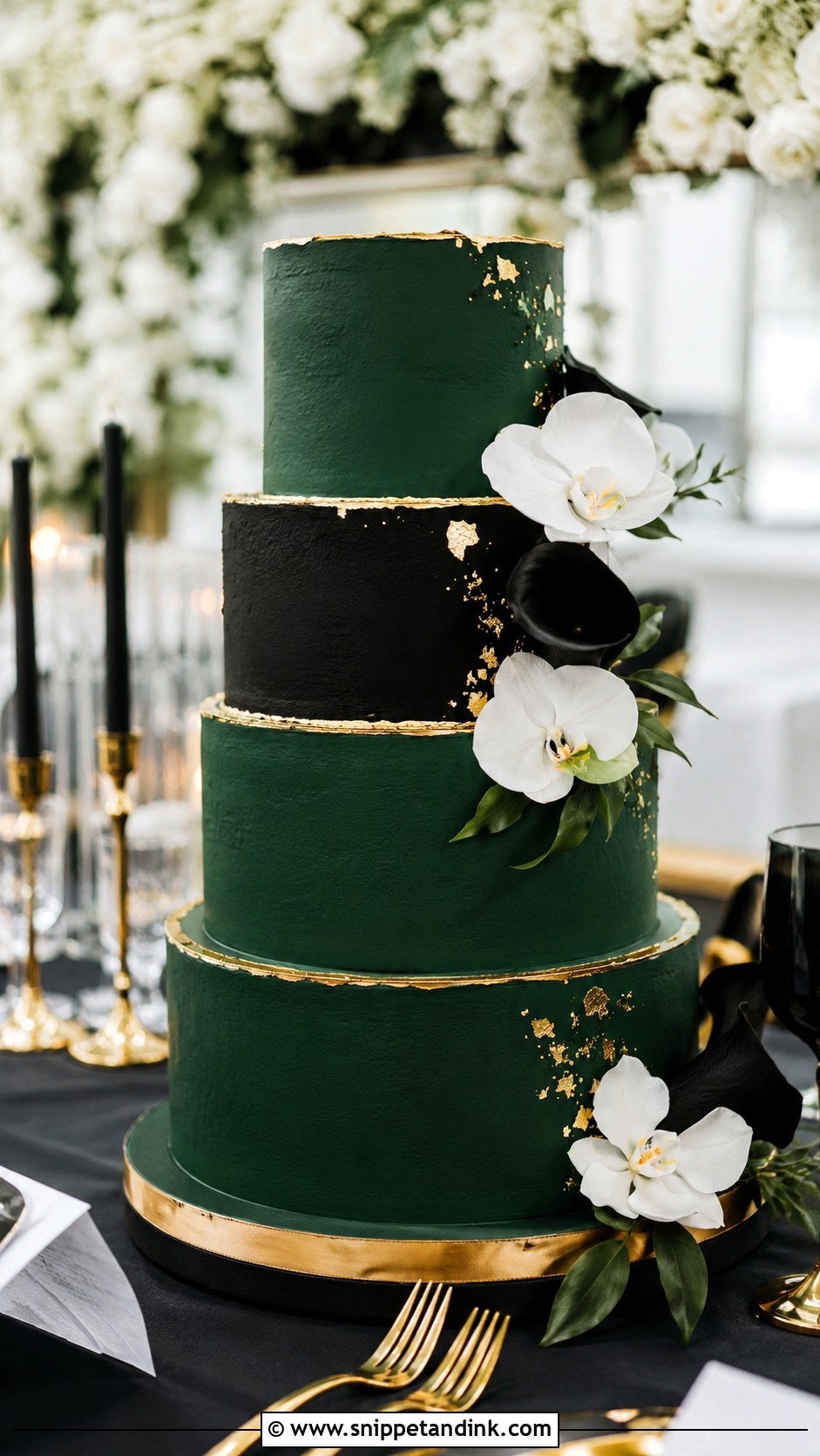 Emerald Green And Black Wedding Cake - Snippet and Ink - 20 Black Green and Gold Wedding Cake Ideas