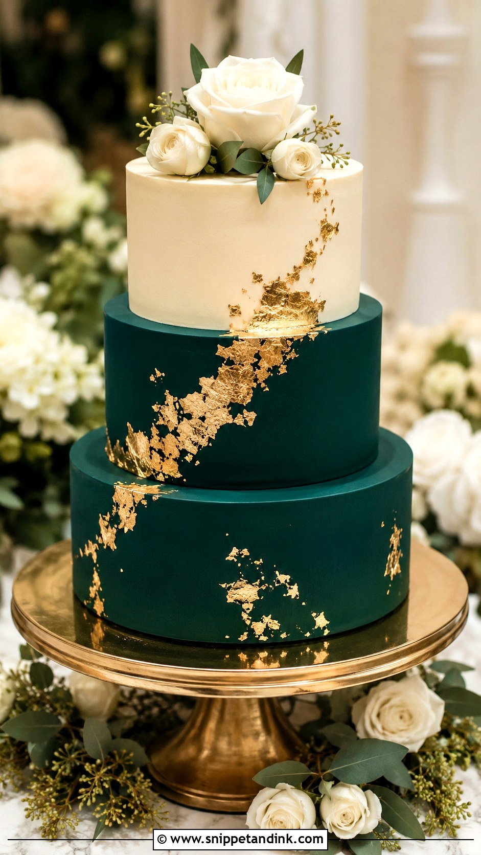 Emerald Green And Gold Wedding Cake - Snippet and Ink - 25 Emerald Wedding Cakes