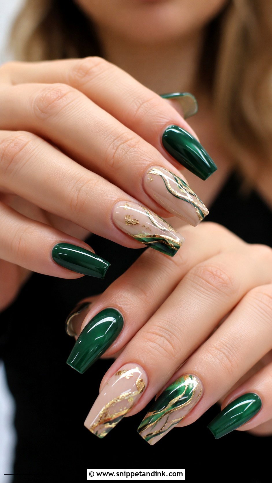 Emerald Green And Gold Wedding Nails - Snippet and Ink - 20 Green Nails for Wedding