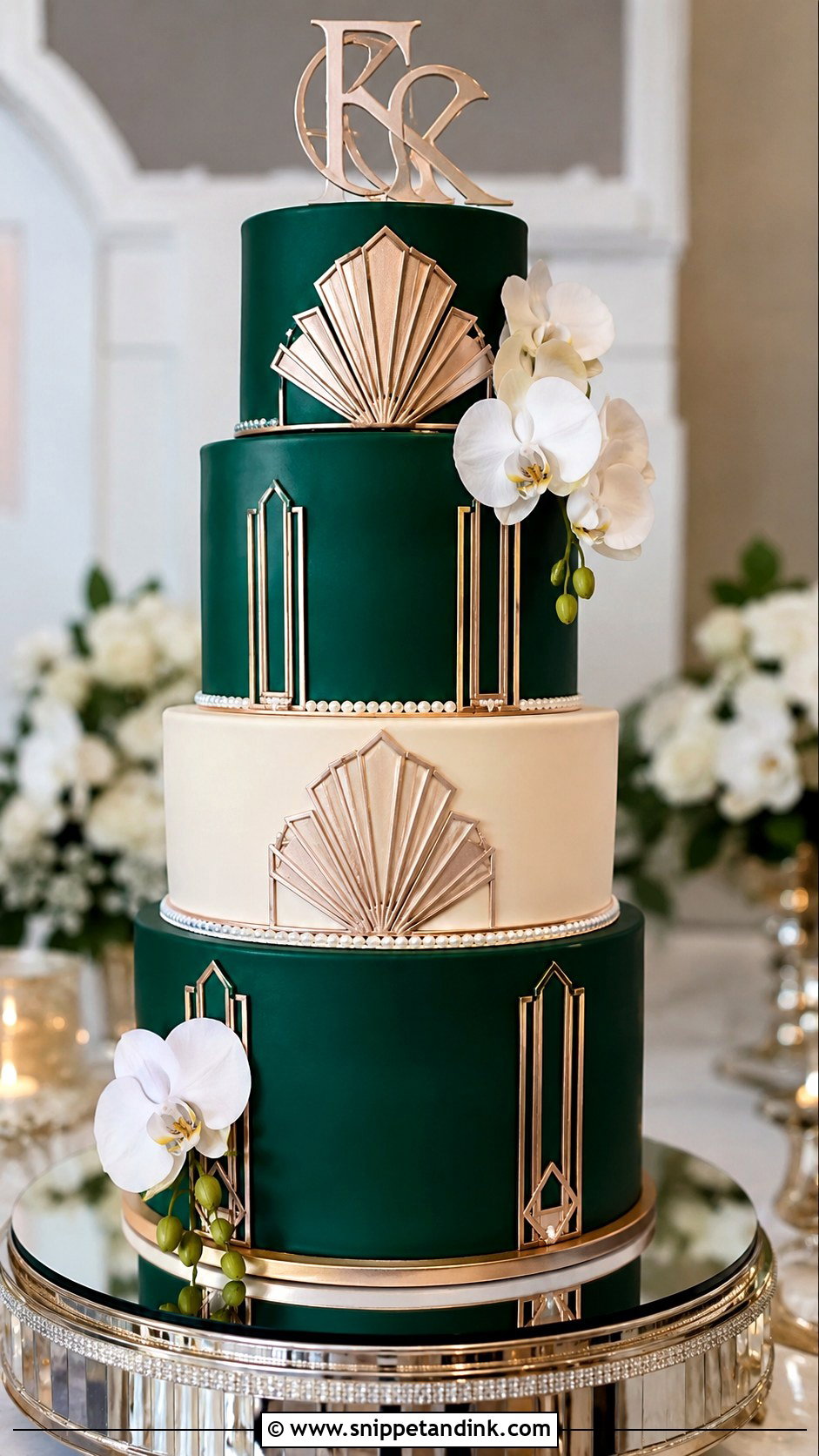Emerald Green Art Deco Wedding Cake - Snippet and Ink - 20 Emerald Green and Rose Gold Wedding Cake Ideas