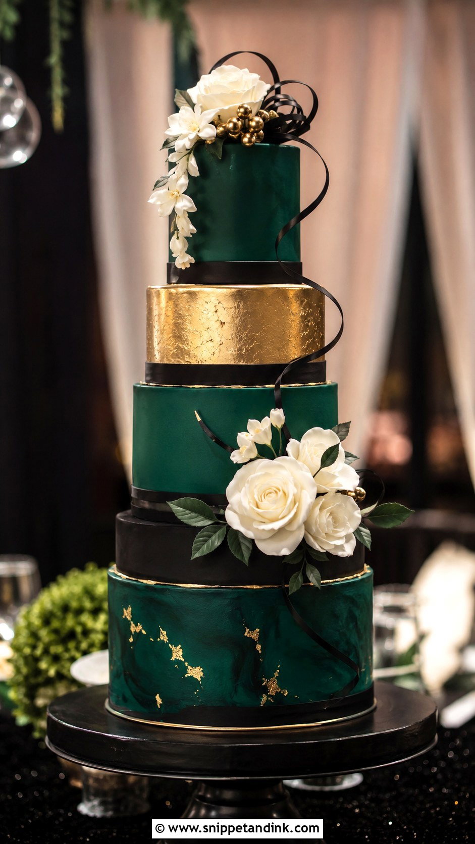 Emerald Green Black And Gold Wedding Cake - Snippet and Ink - 25 Emerald Wedding Cakes