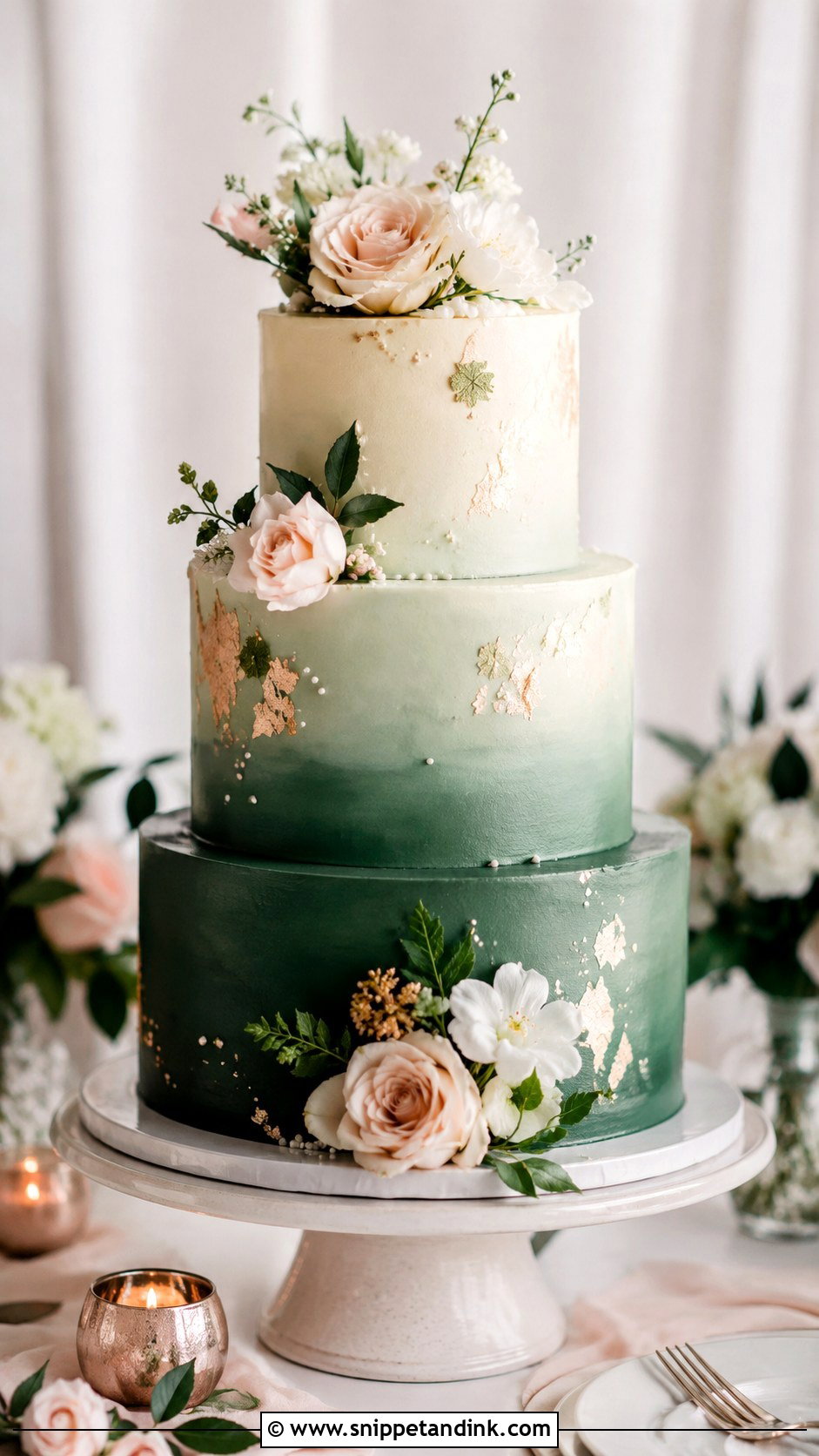 Emerald Green Buttercream Wedding Cake - Snippet and Ink - 20 Emerald Green and Rose Gold Wedding Cake Ideas